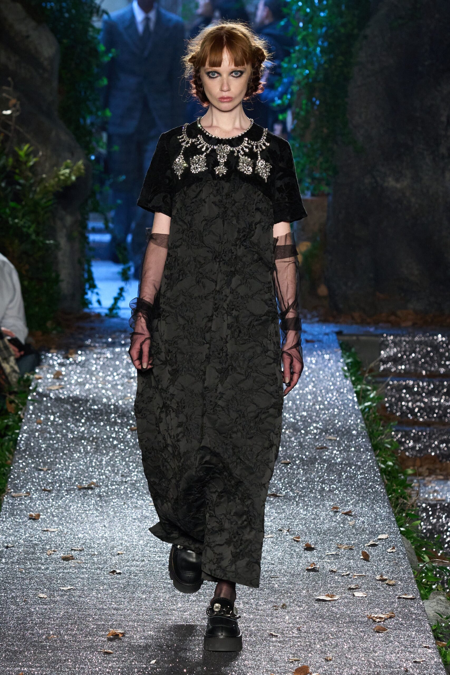 black embroidered midi dress