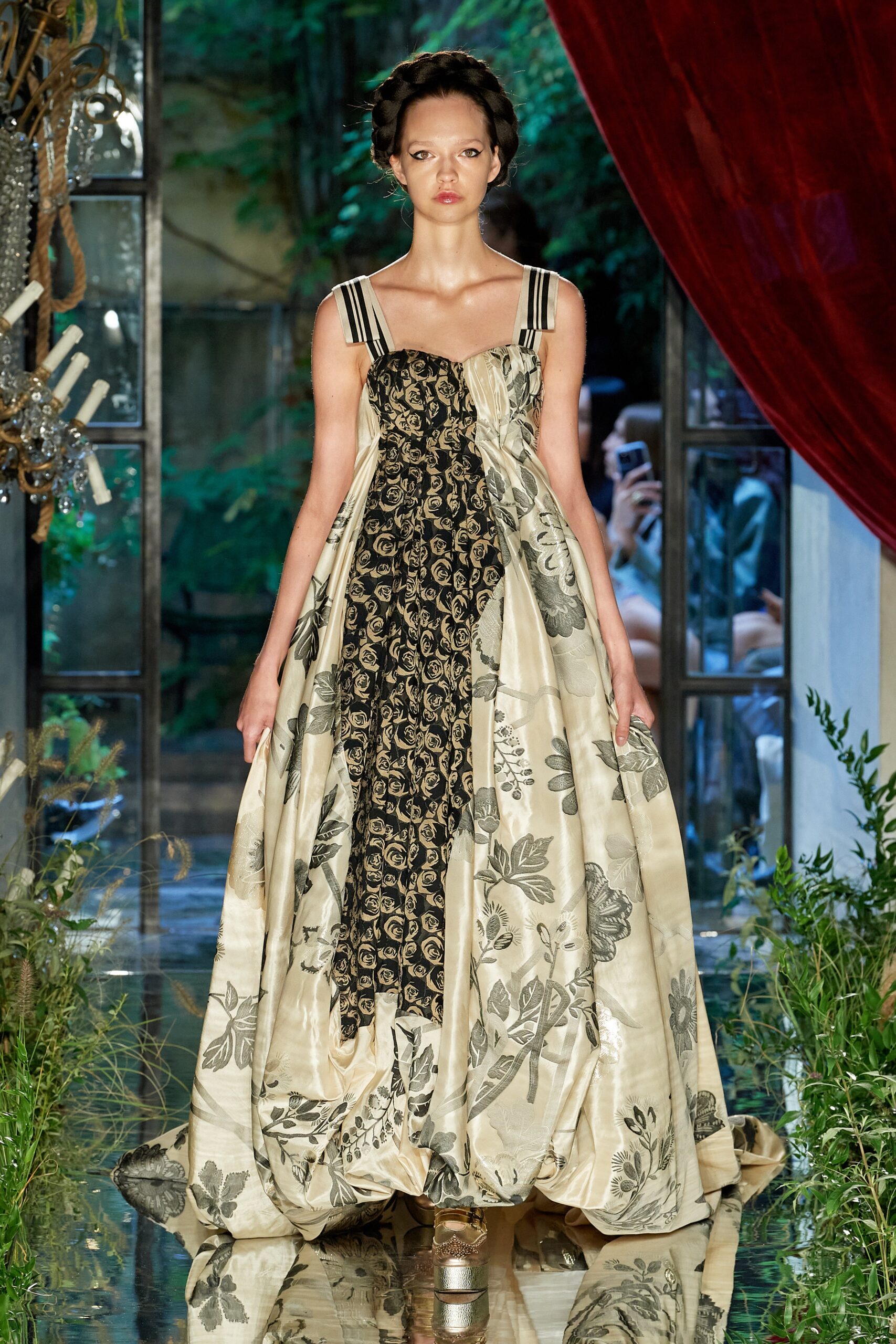 beige silk embroidered gown