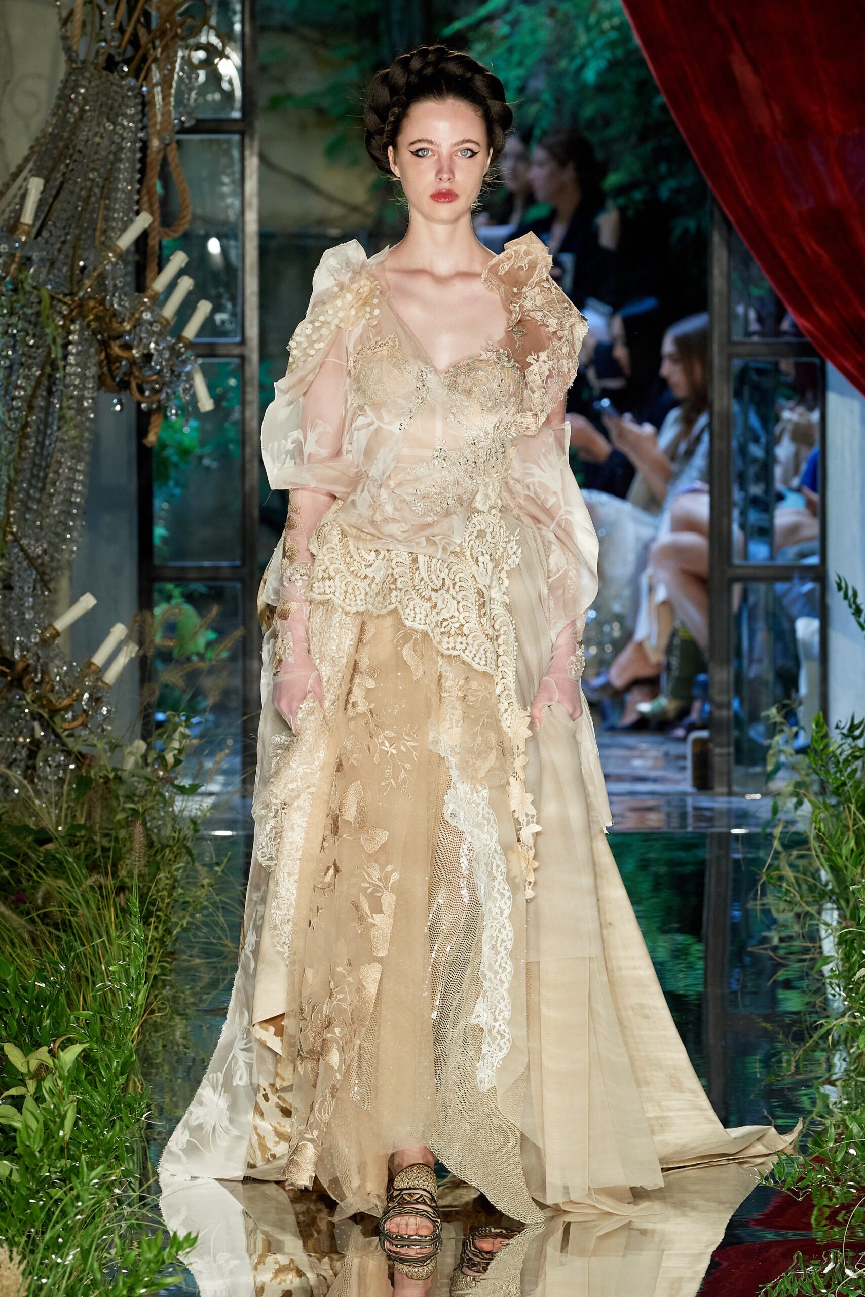 beige silk lace gown