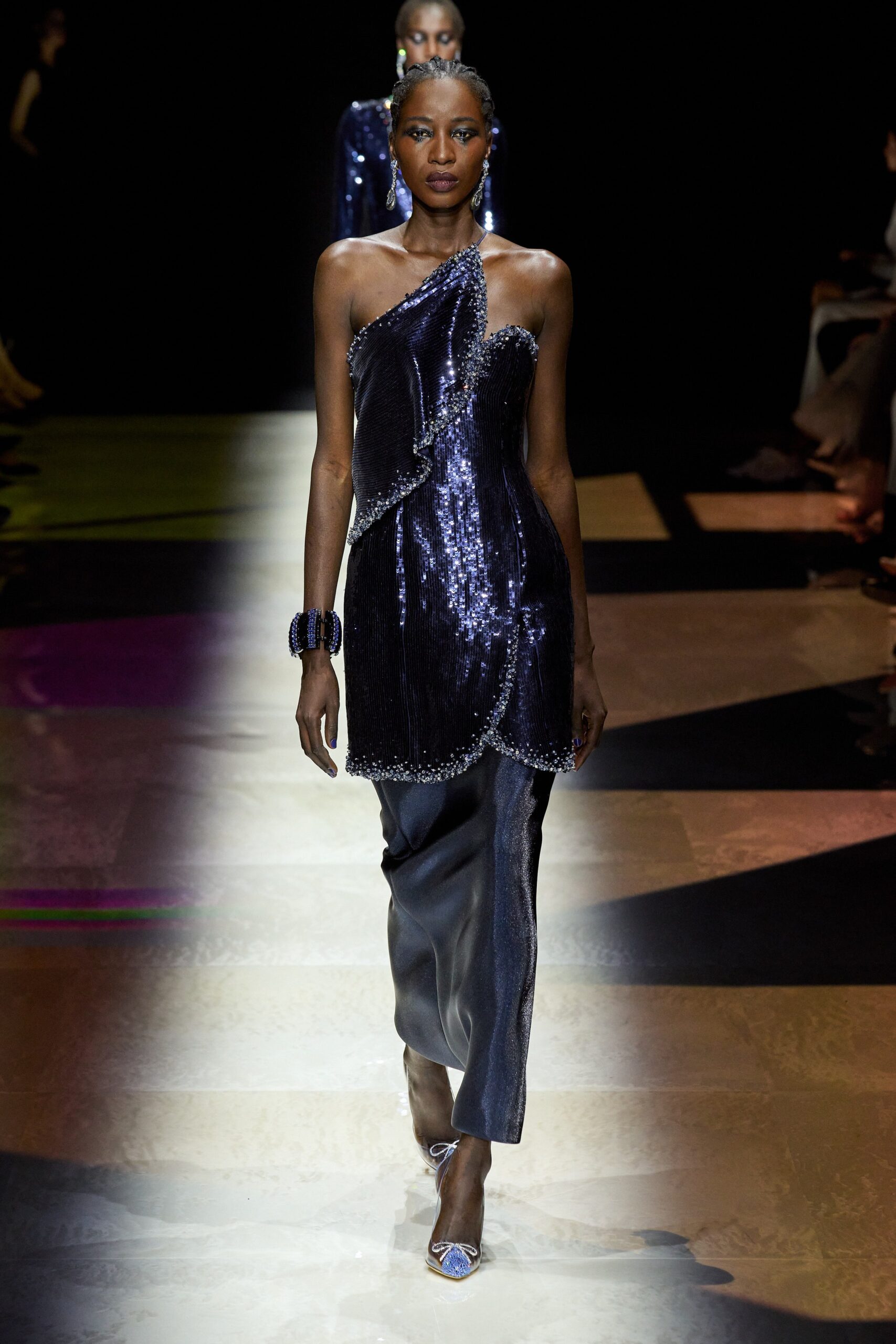 fitted blue asymmetric dress