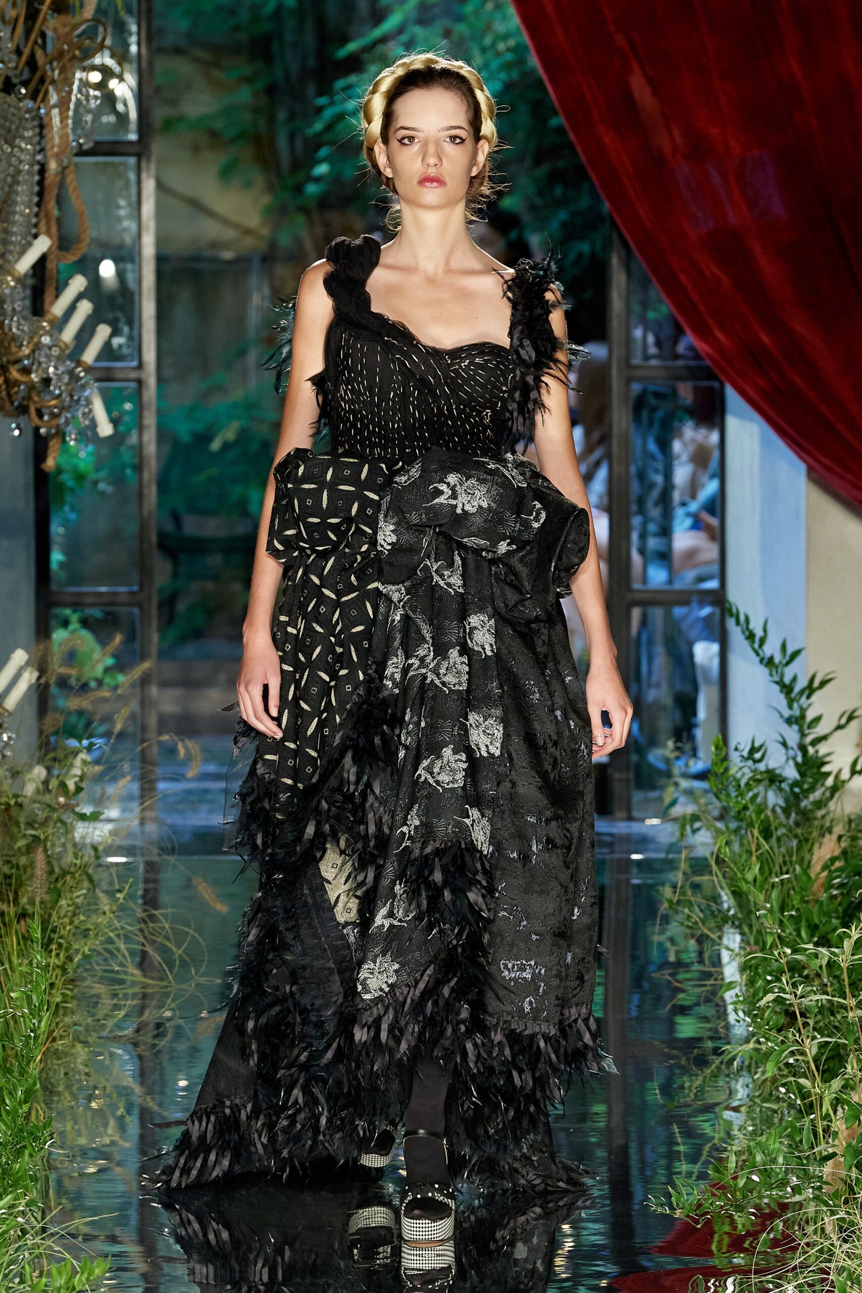 black silk feather gown