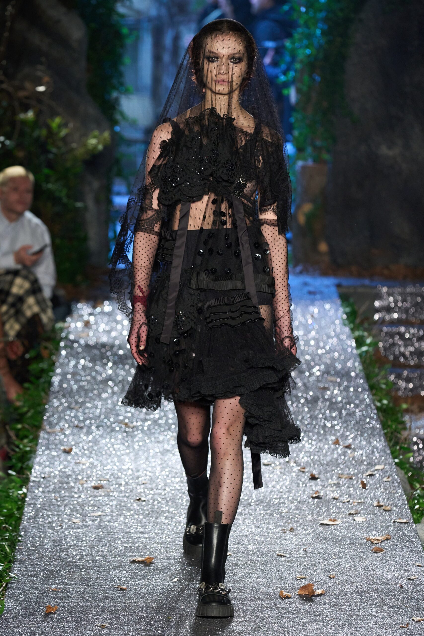 black fitted mini dress with veil