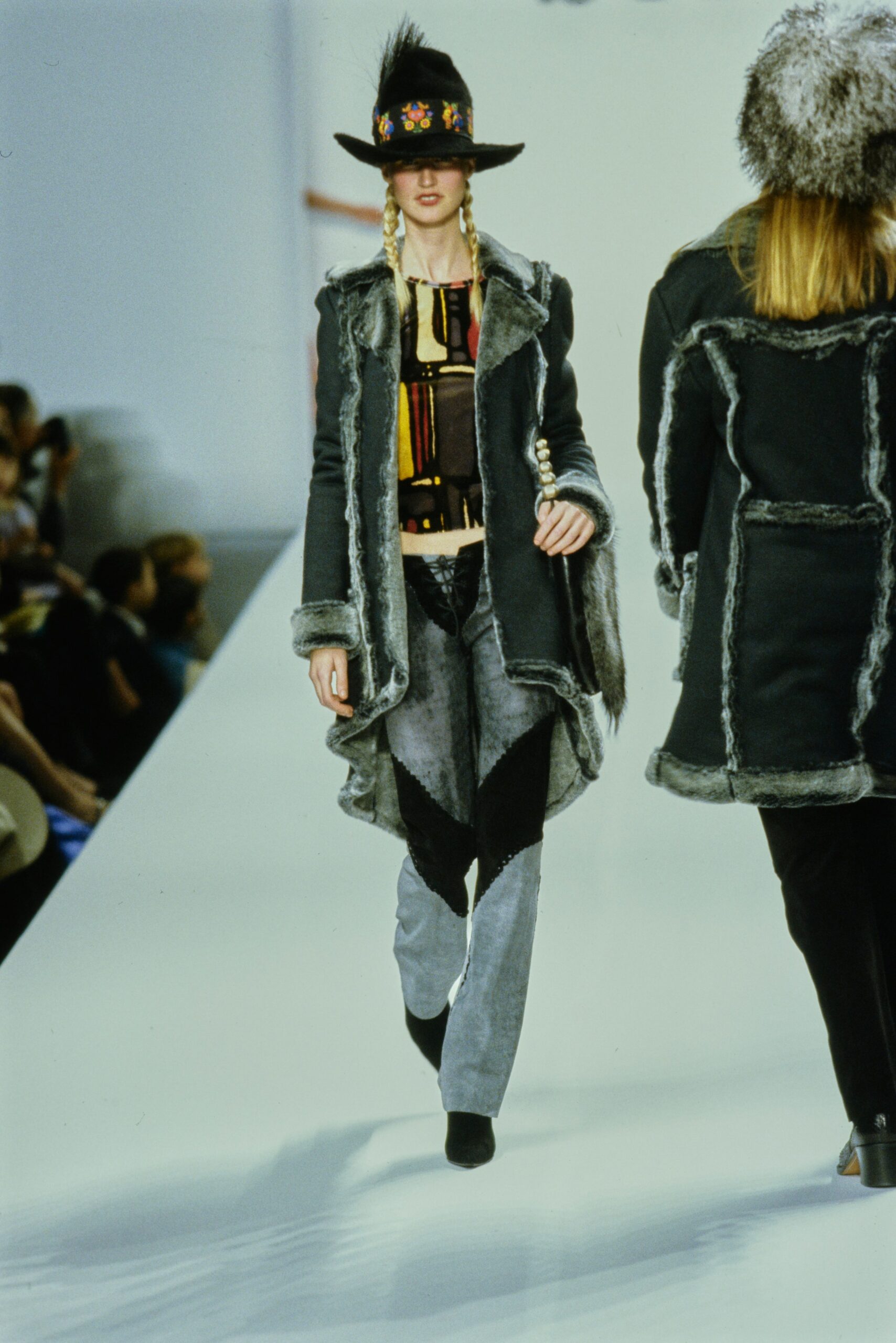 black wool long-sleeve collared relaxed layered zippered coat