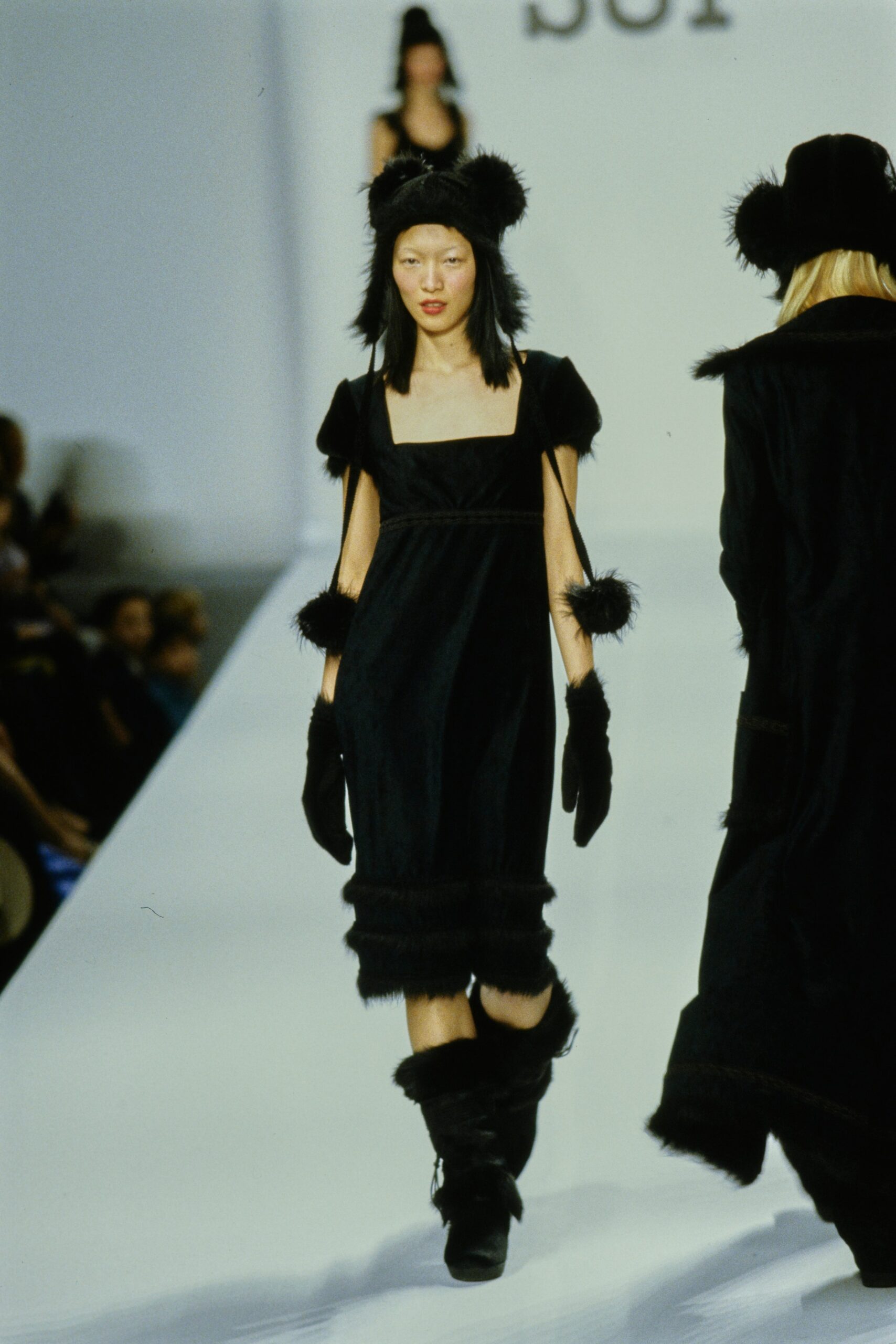 black wool sleeveless square-neck fitted tiered mini dress