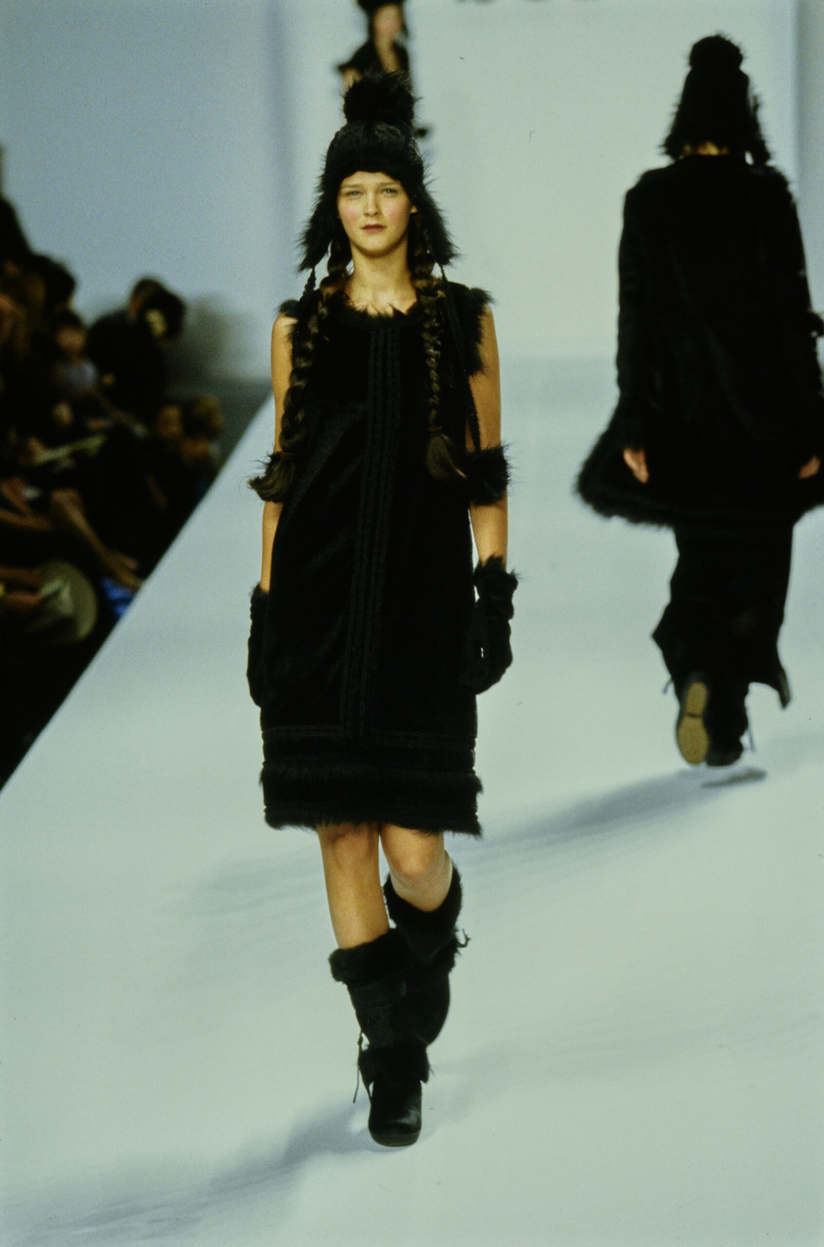 black wool sleeveless high-neck fitted straight-leg mini dress