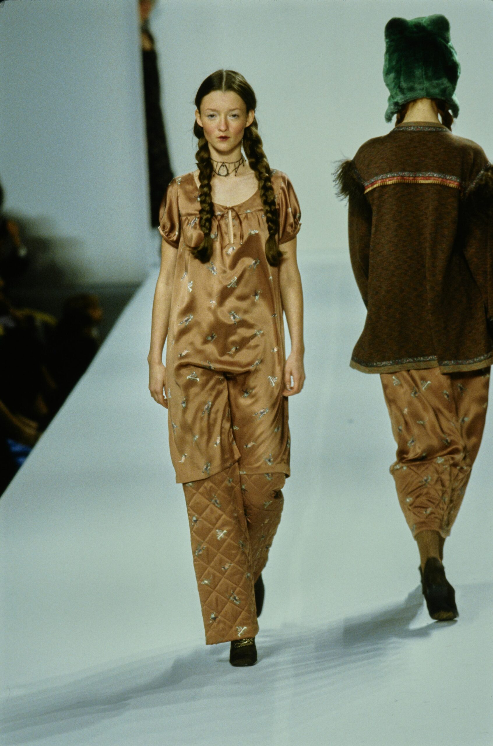 brown silk embroidered top and pants
