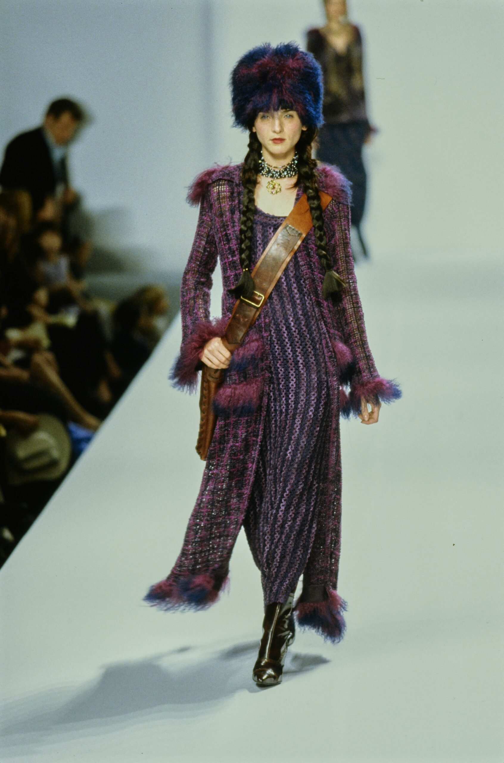 purple wool midi dress and coat