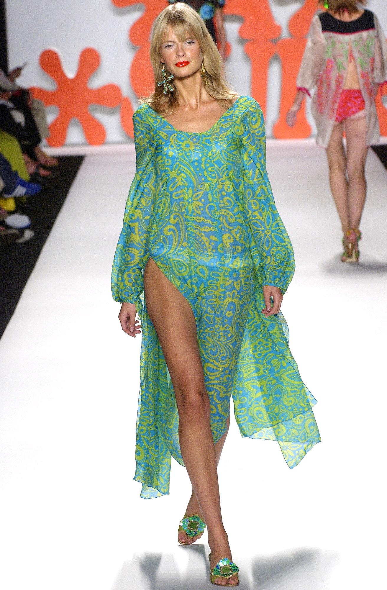 blue green printed maxi dress