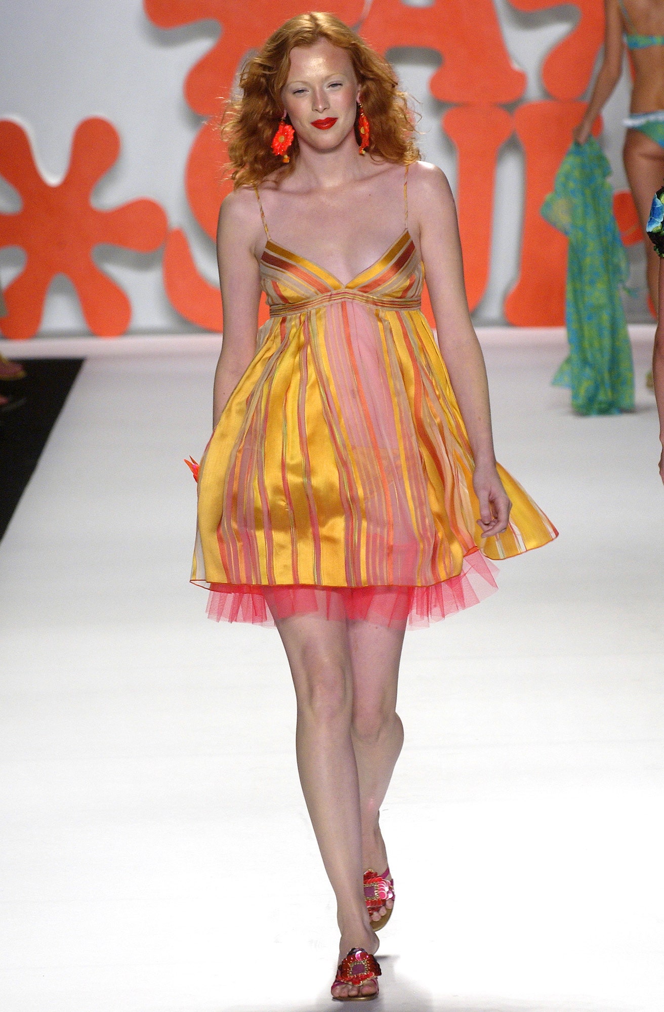 yellow and pink striped mini dress