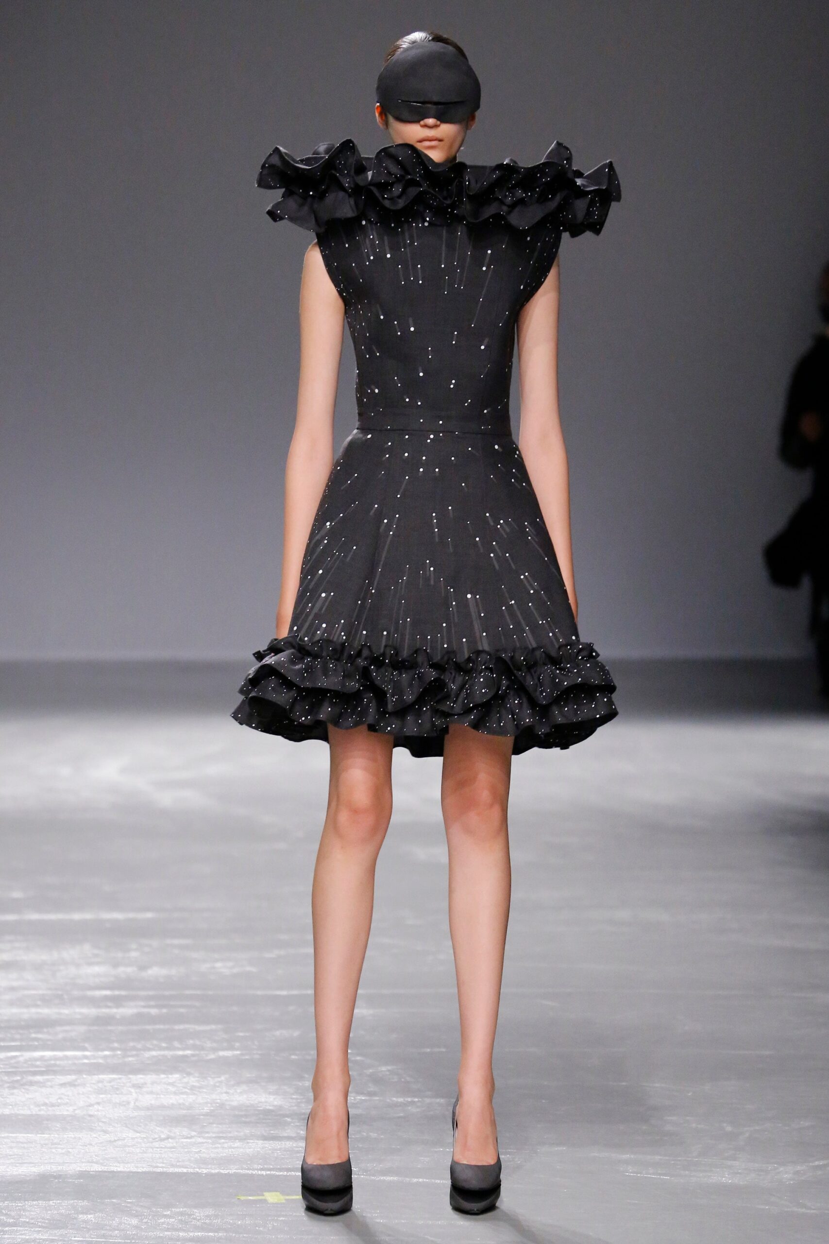 black silk ruffled mini dress