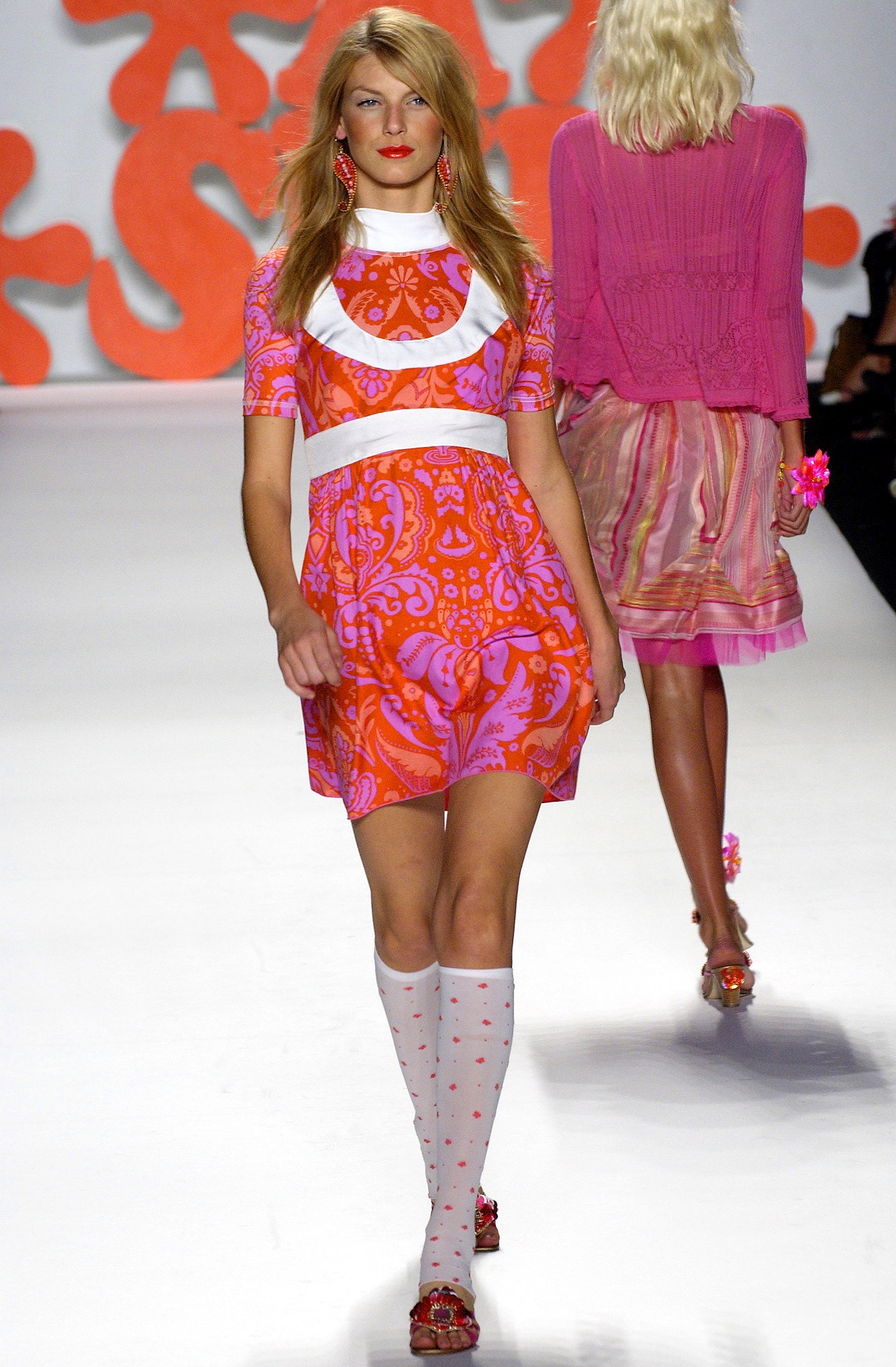 red and pink printed mini dress