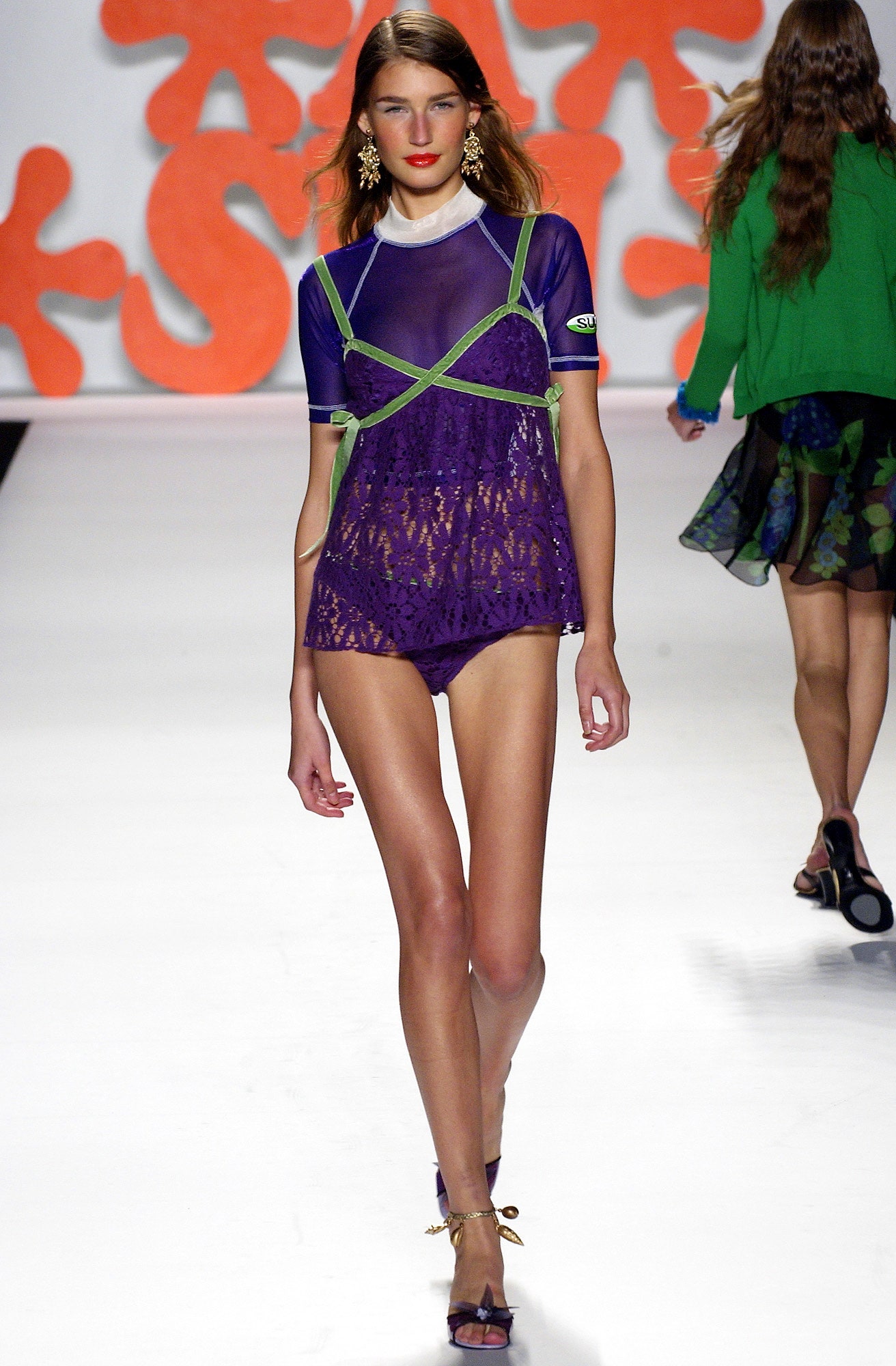purple lace fitted dress with white top