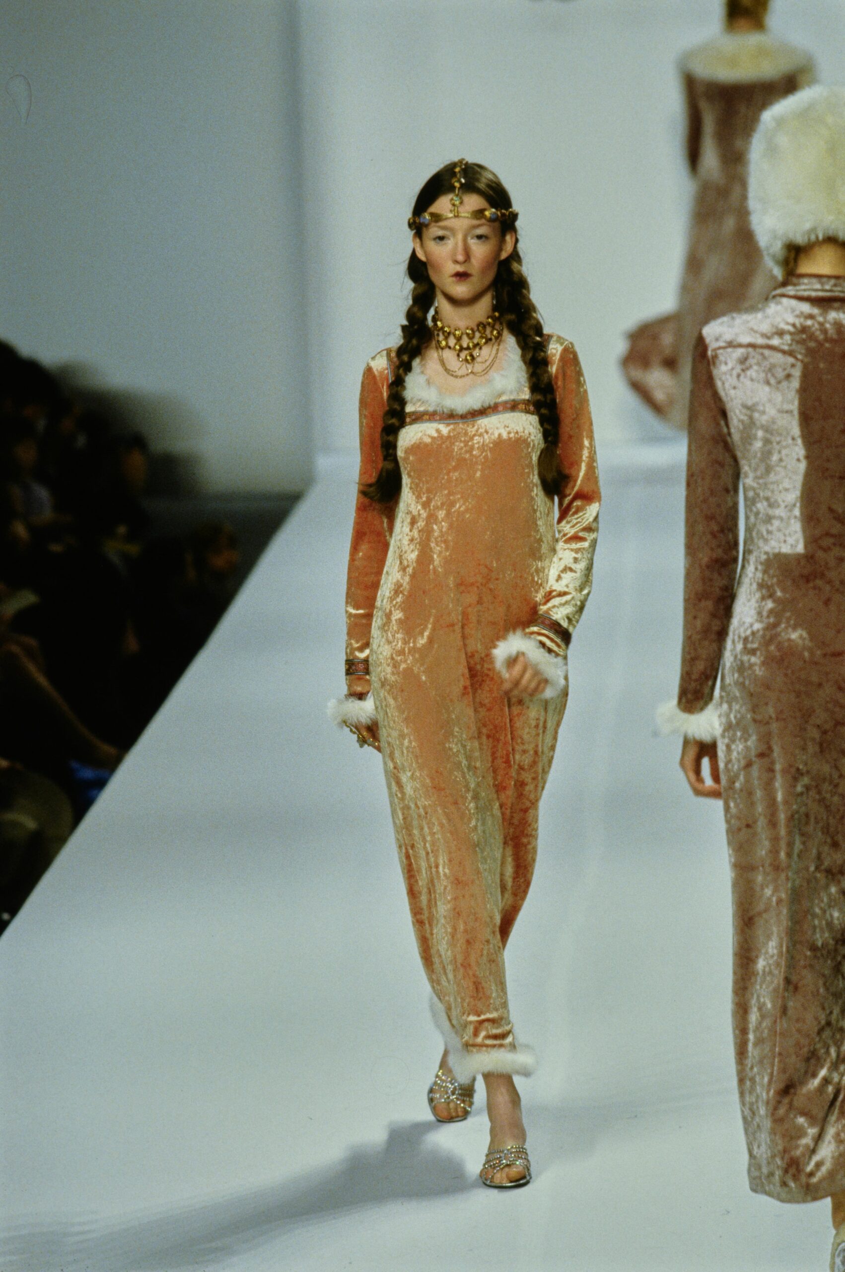 fitted orange gold velvet dress