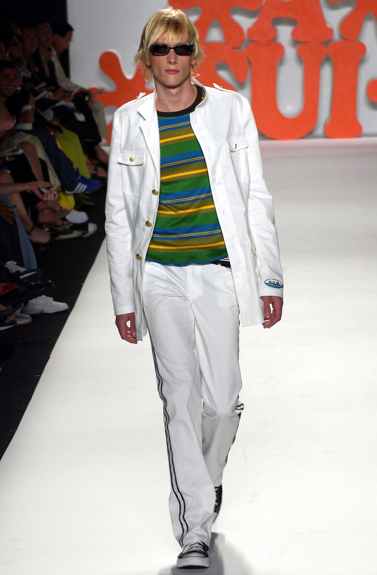 white fitted jacket with striped shirt