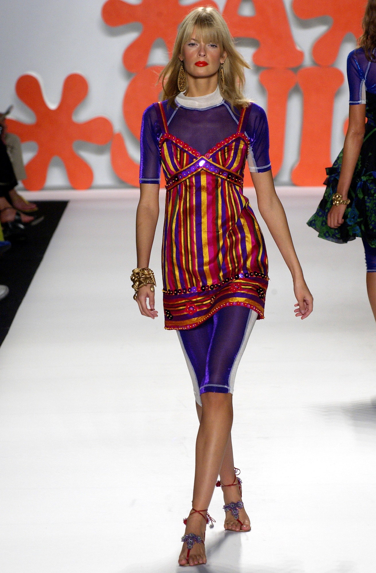 purple red yellow striped dress