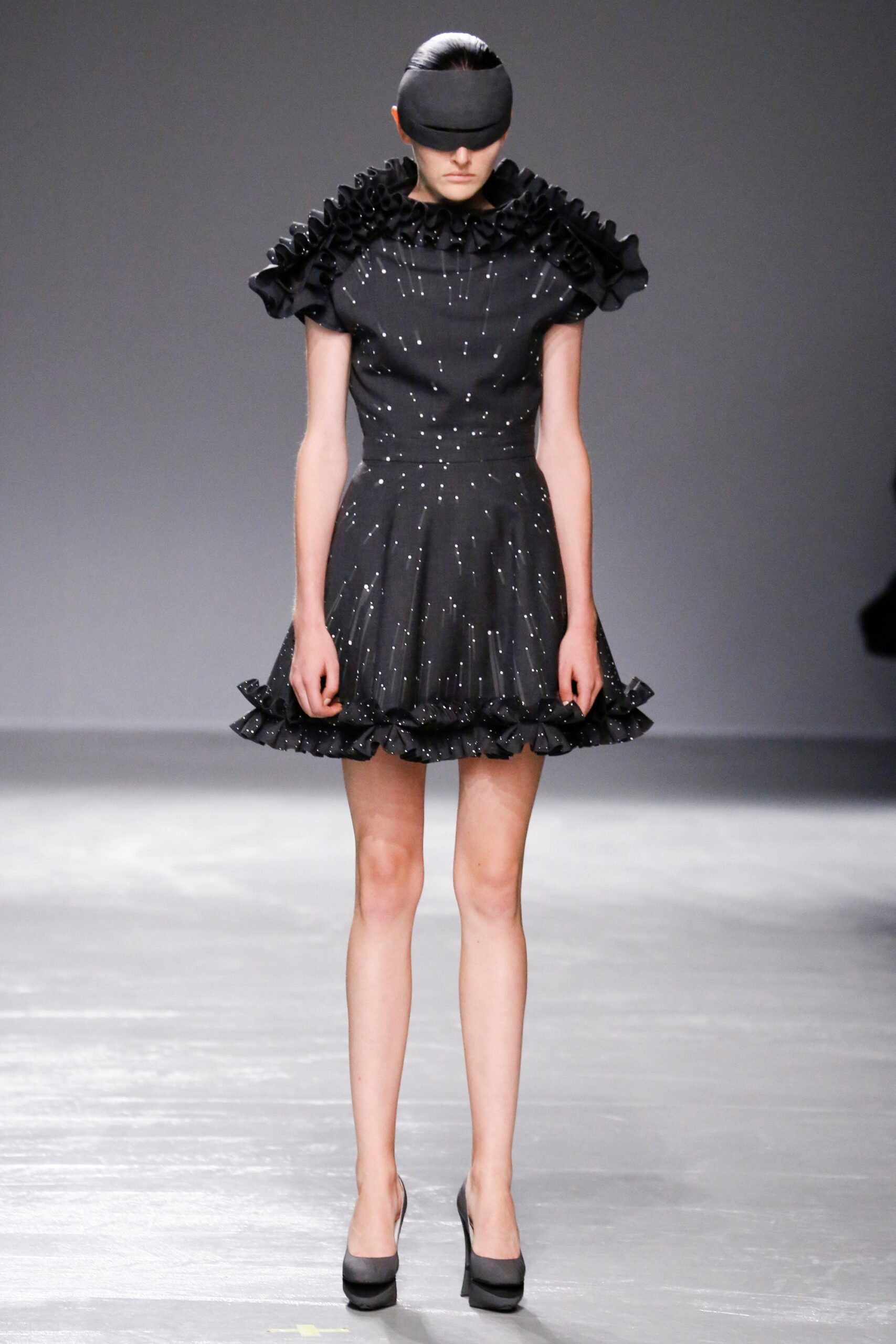 black silk ruffled mini dress