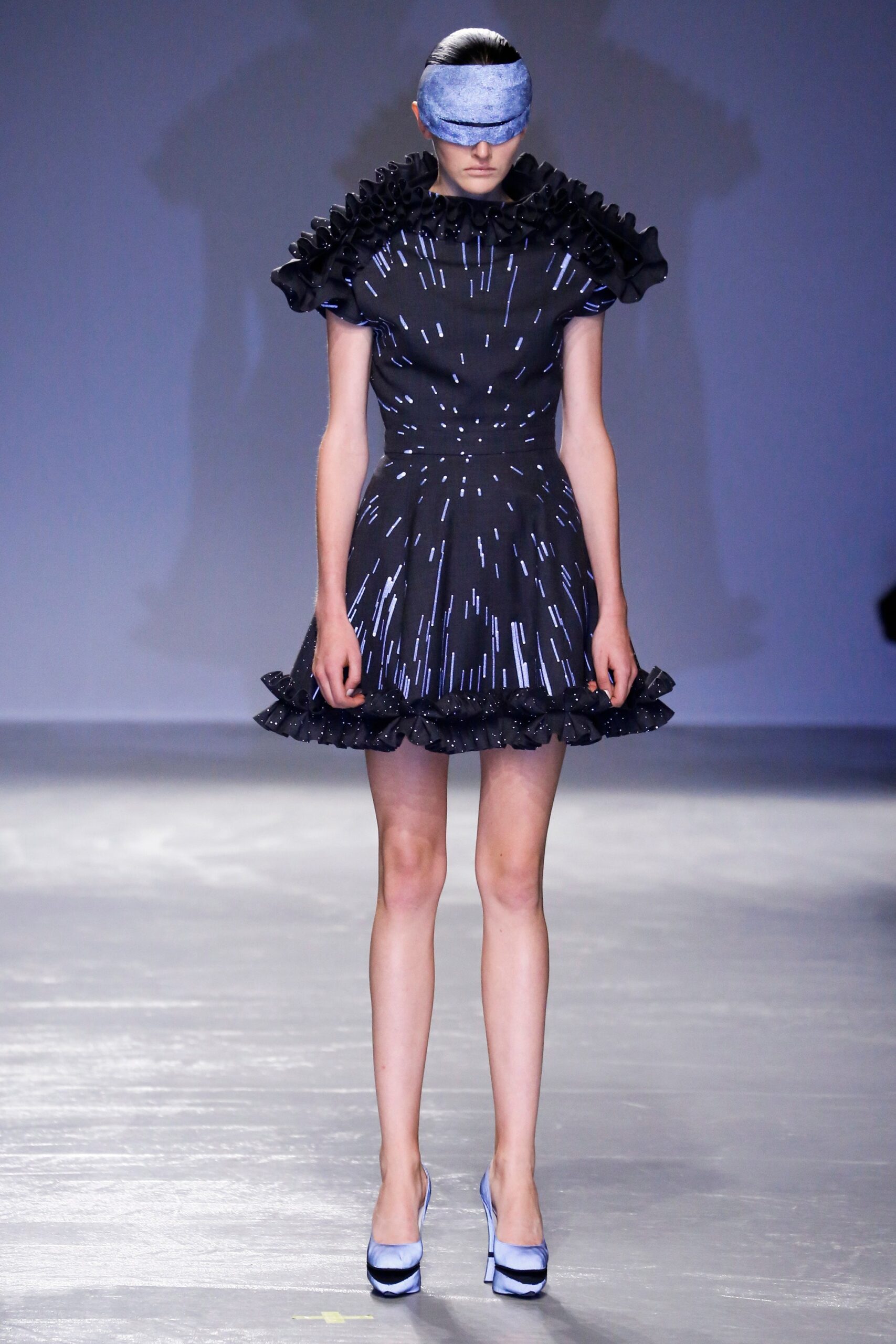 black pleated mini dress