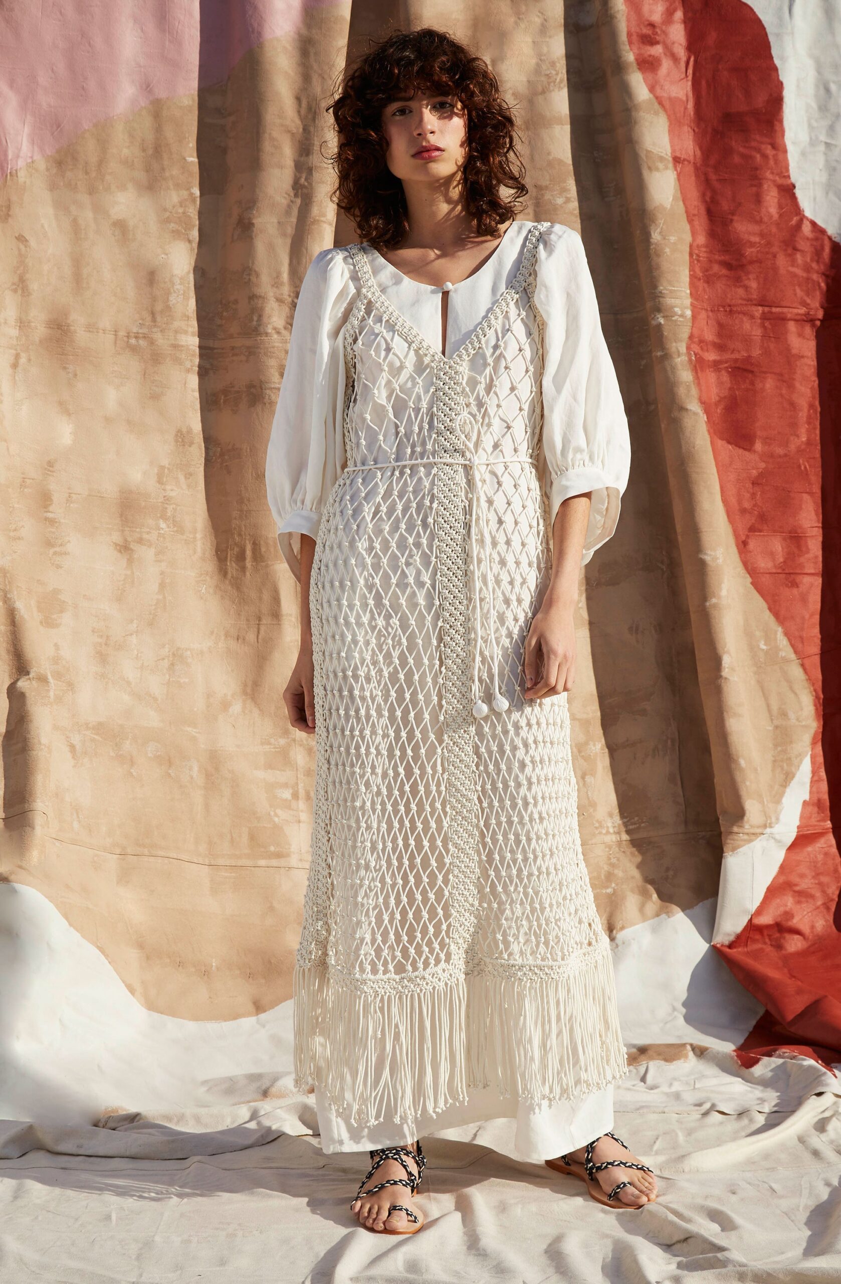 white maxi dress with fringes