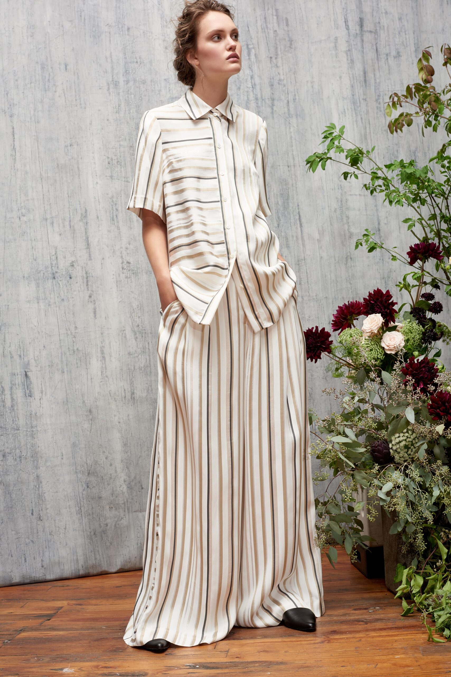 striped silk shirt and pants