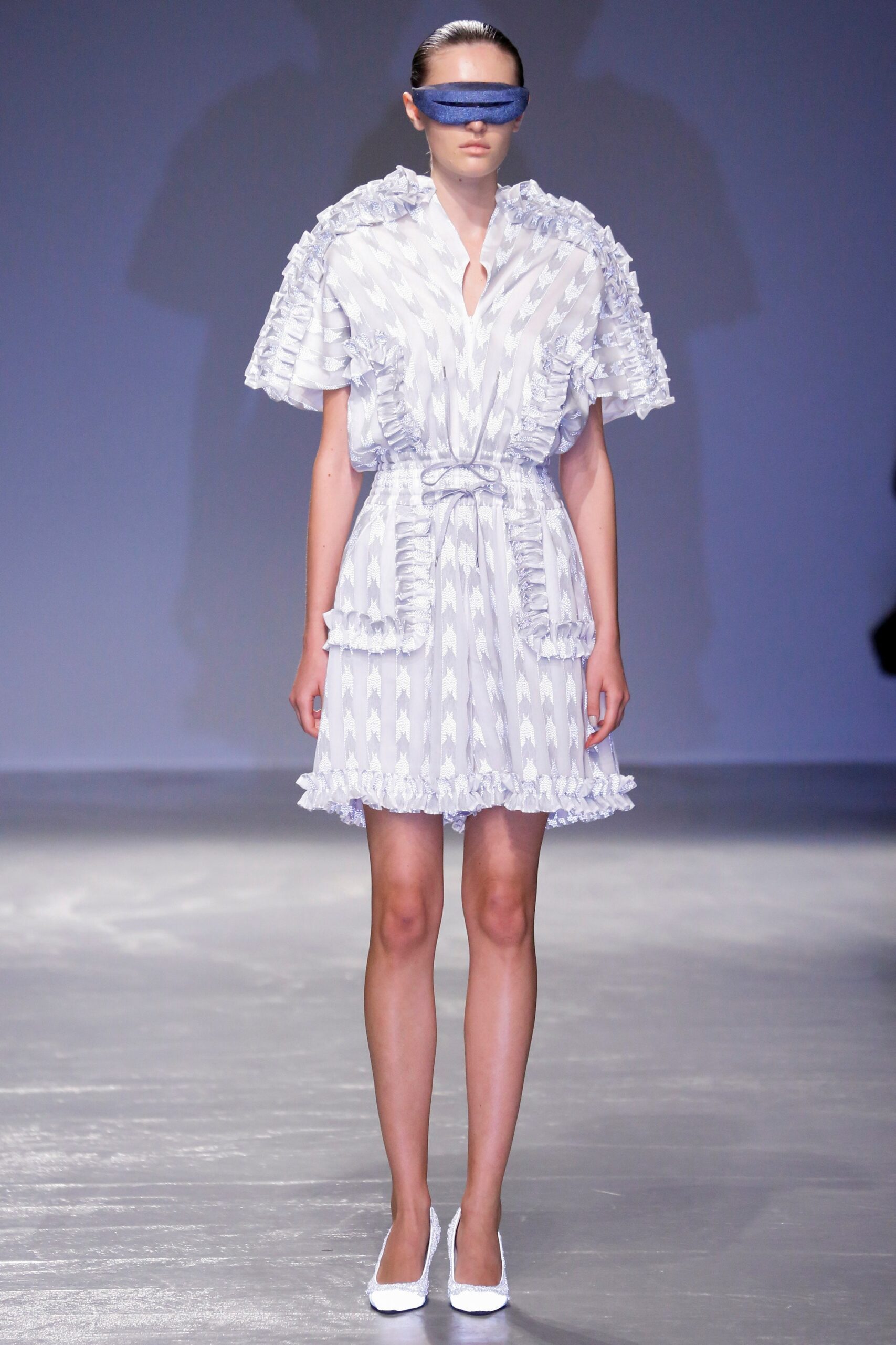 white gray ruffled mini dress