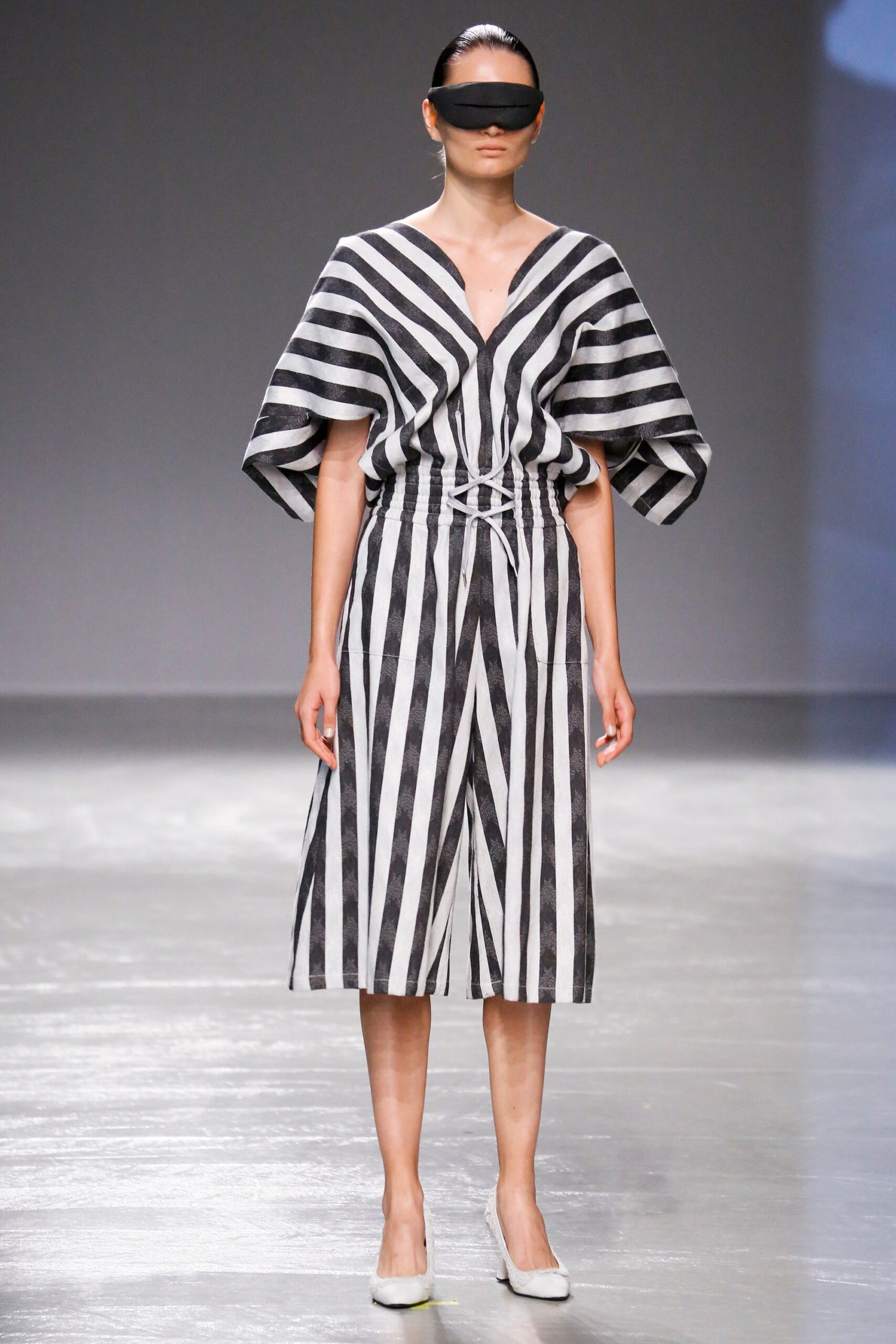 black and white striped midi dress