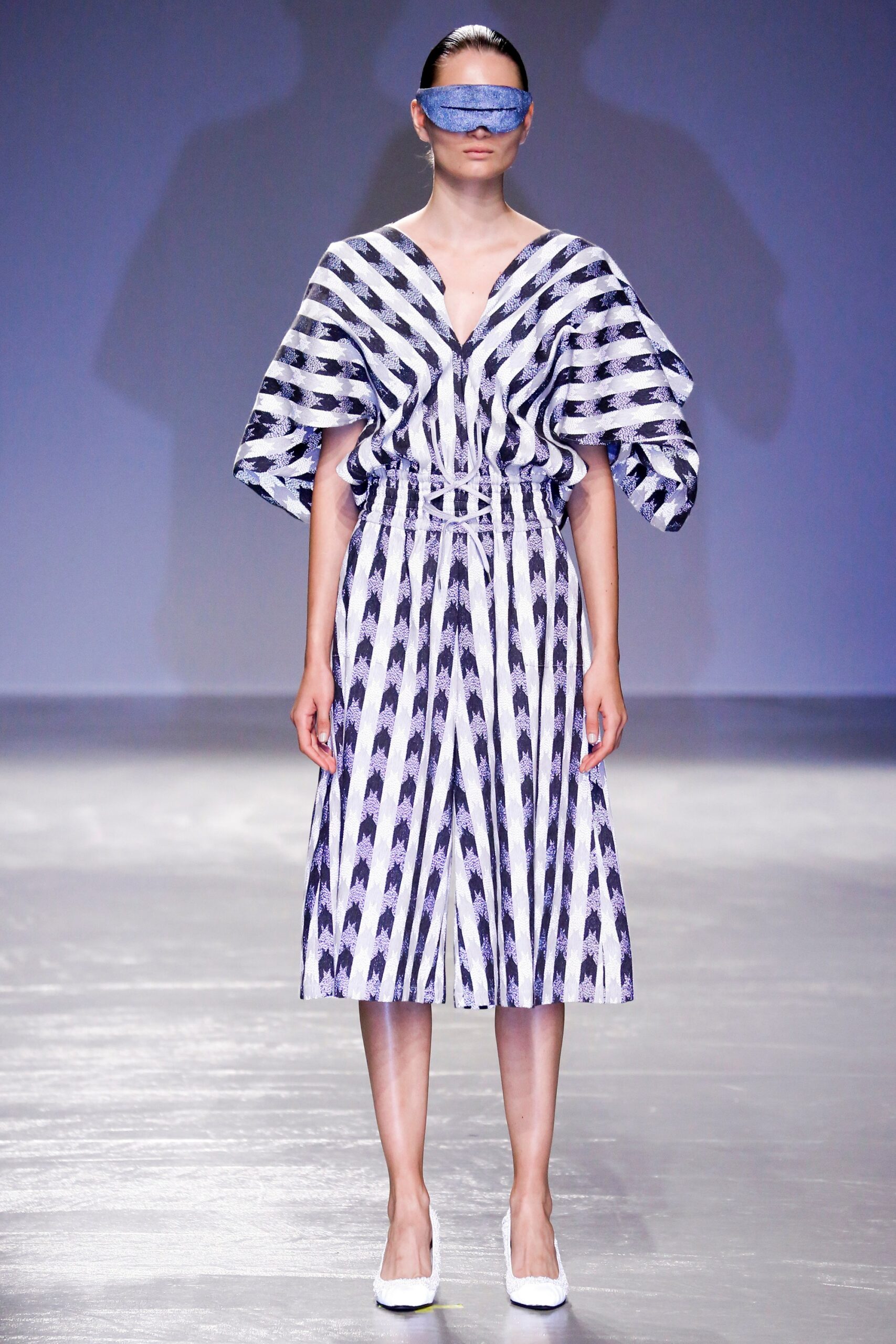 white and blue striped midi dress
