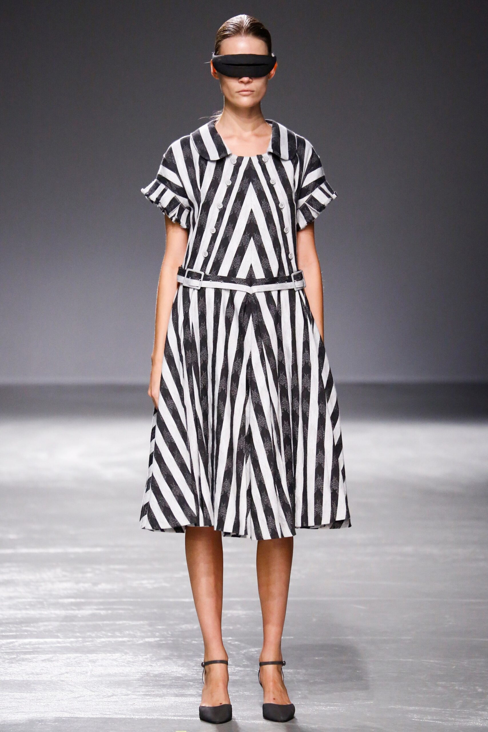black and white striped midi dress