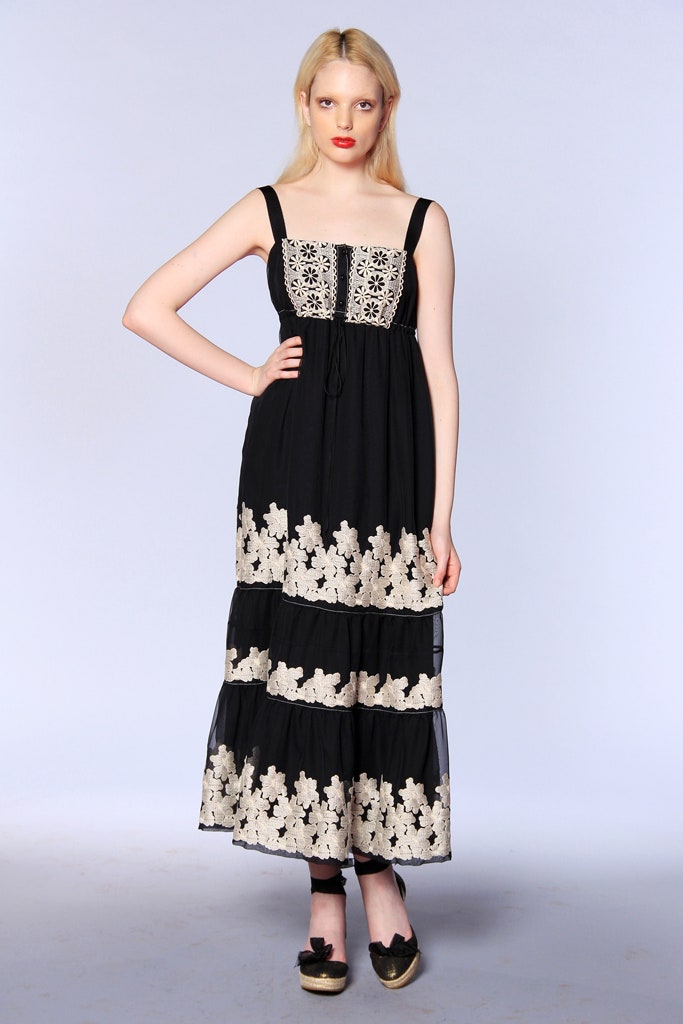 black and white tiered maxi dress
