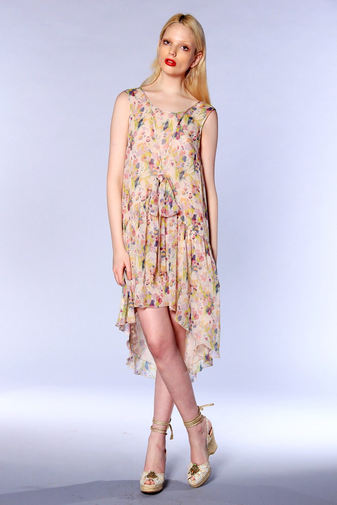 pink multi-colored flowing dress