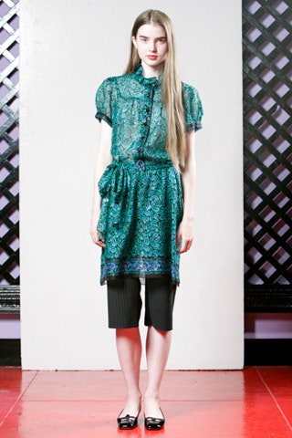 teal silk short-sleeve collared relaxed printed blouse