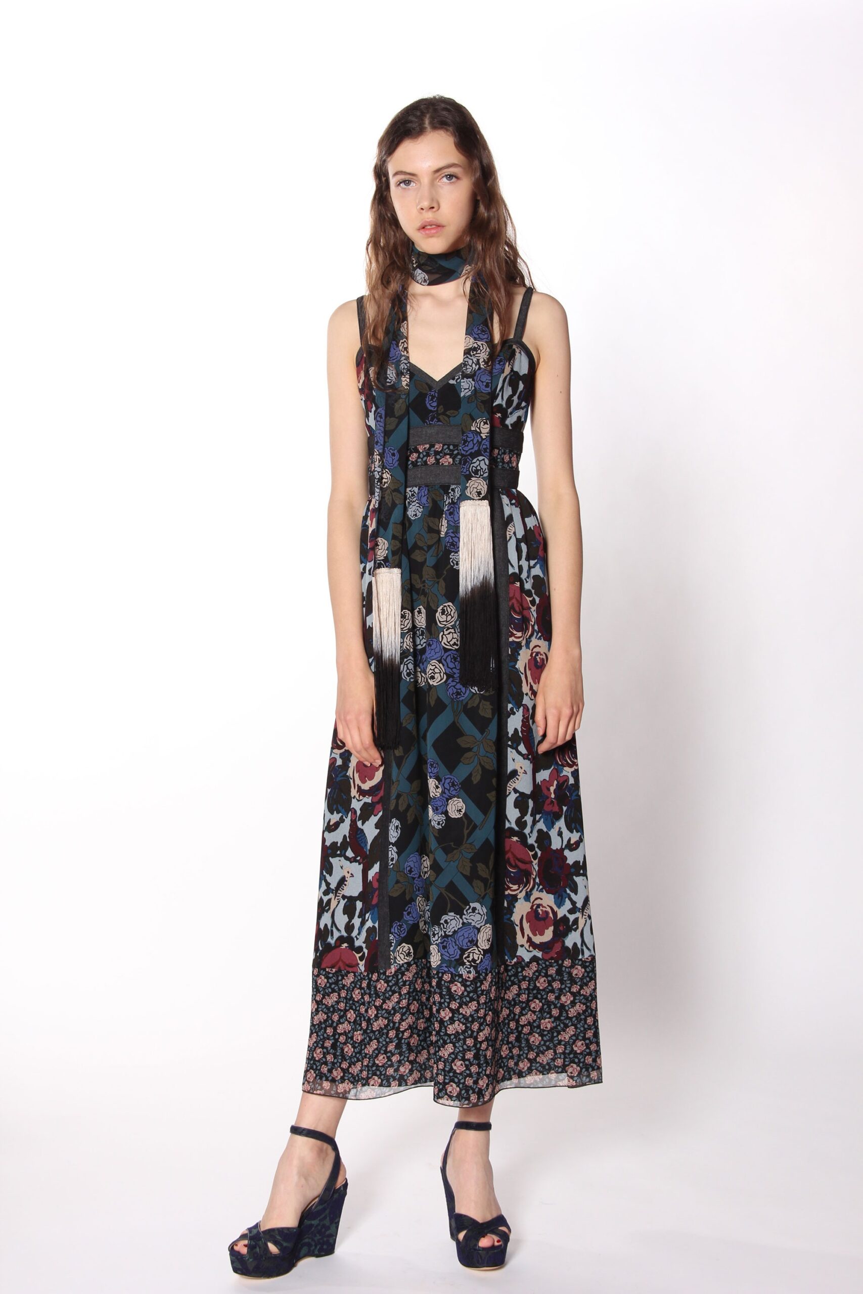floral maxi dress with scarf