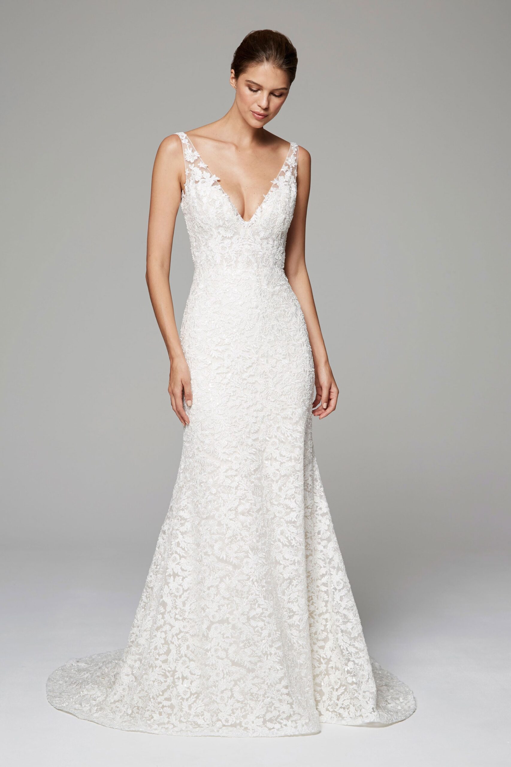 white lace fitted gown