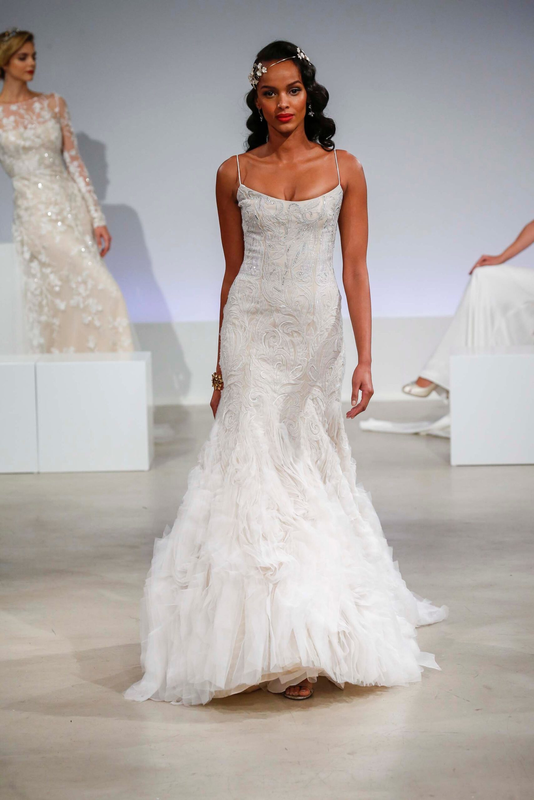 white silk lace gown