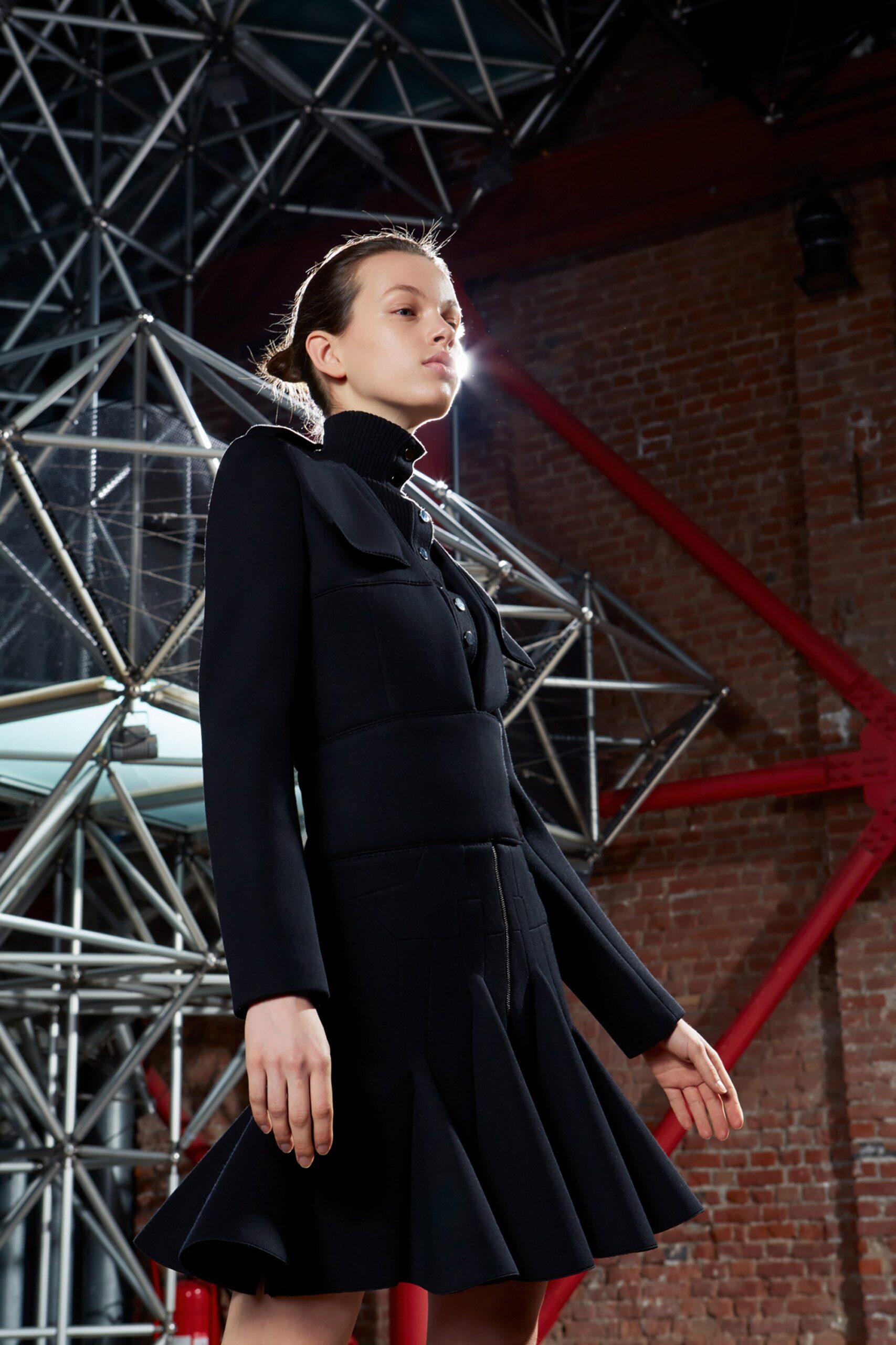 black fitted wool dress