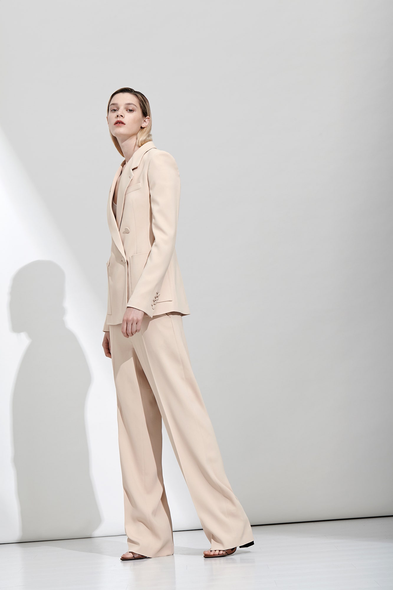beige tailored suit