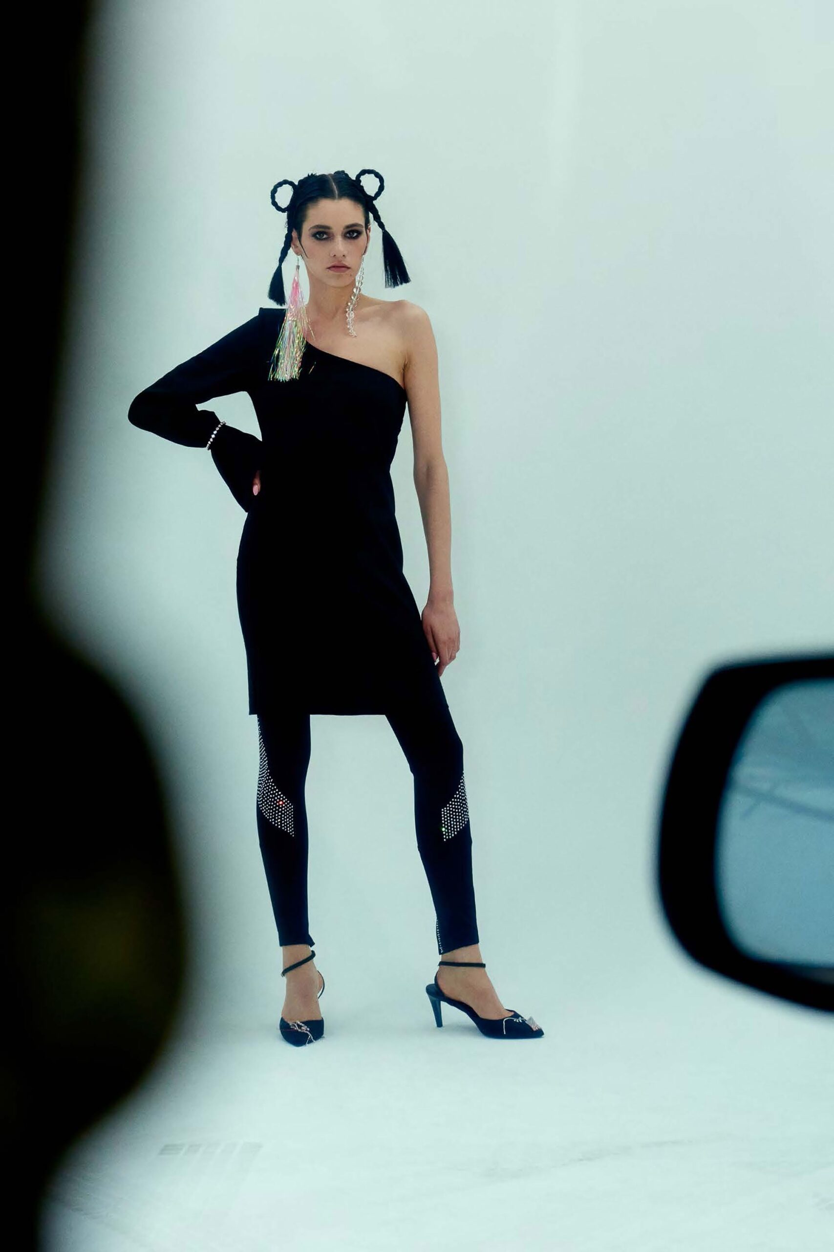 black off-shoulder mini dress