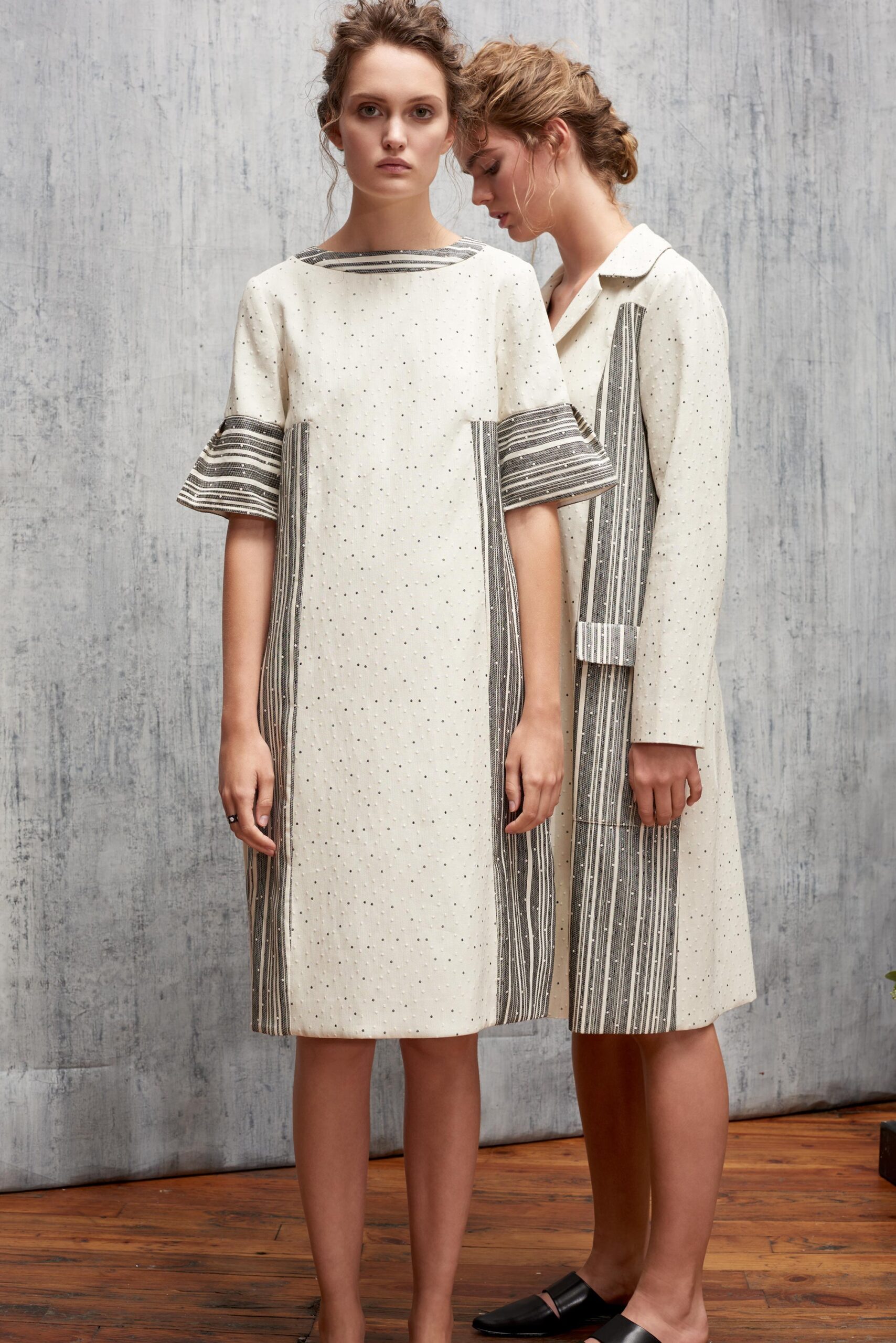 white cotton long-sleeve collared relaxed striped coat