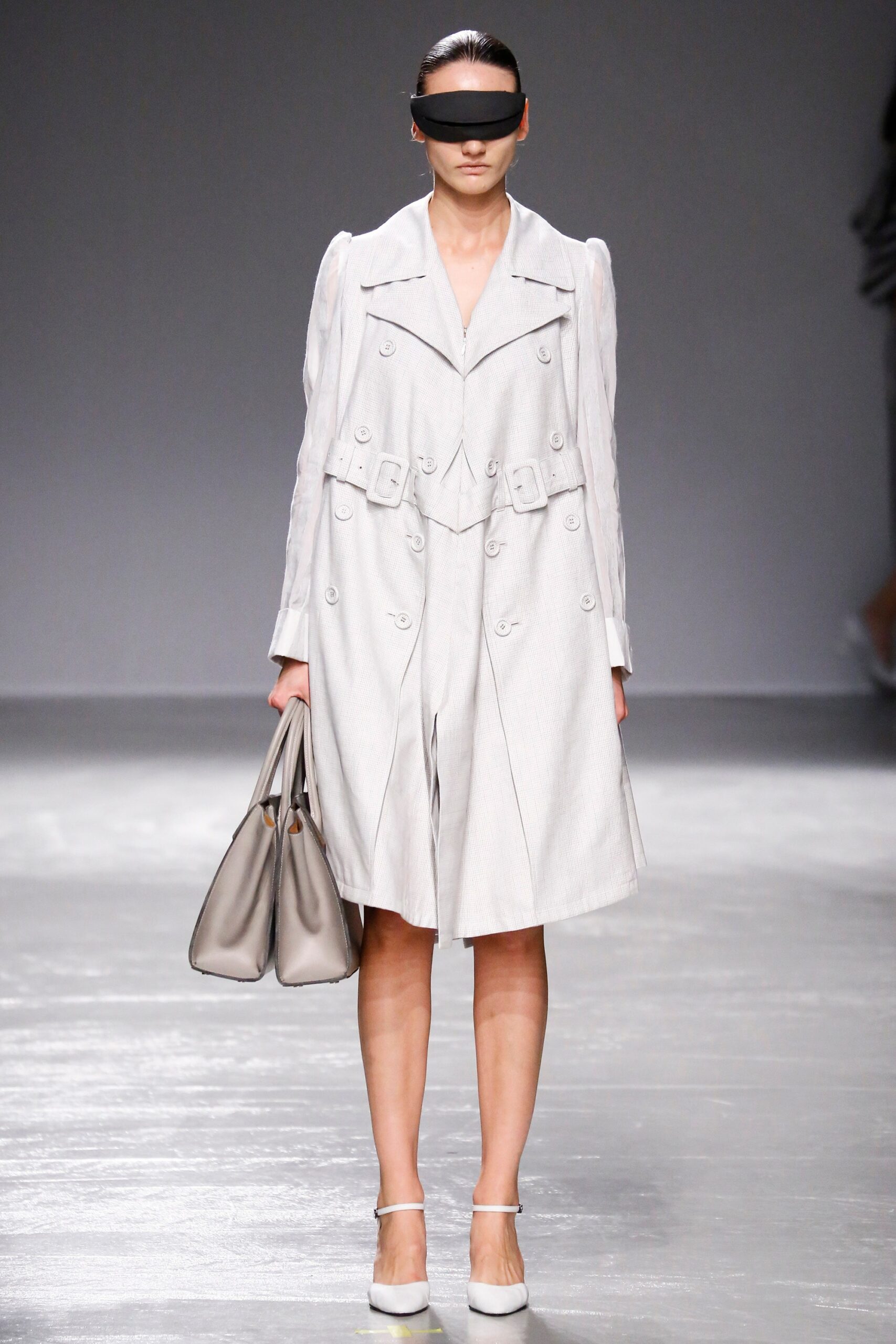 gray fitted belted coat