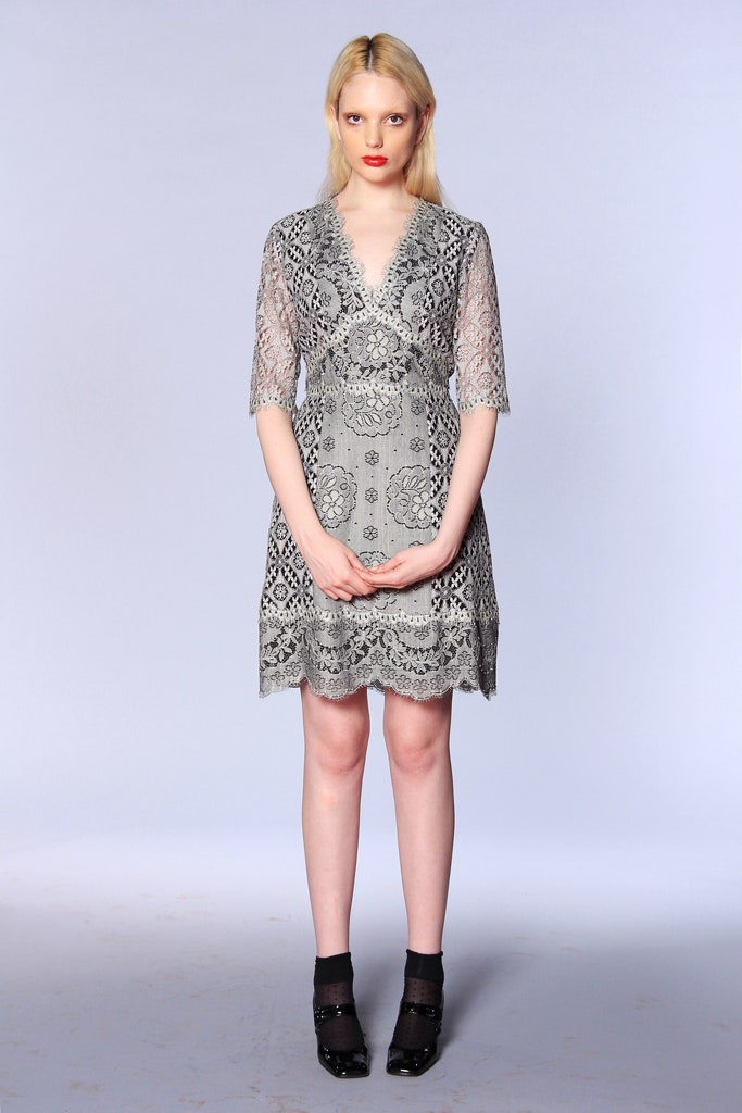 gray lace fitted mini dress