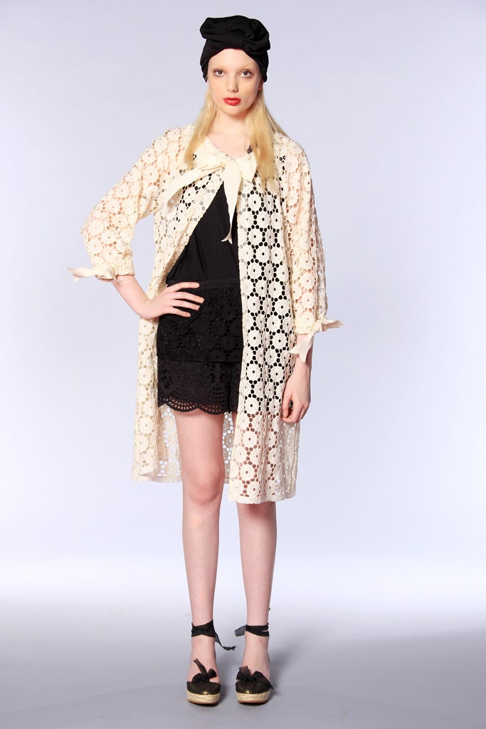white lace long-sleeve collared relaxed draped midi coat