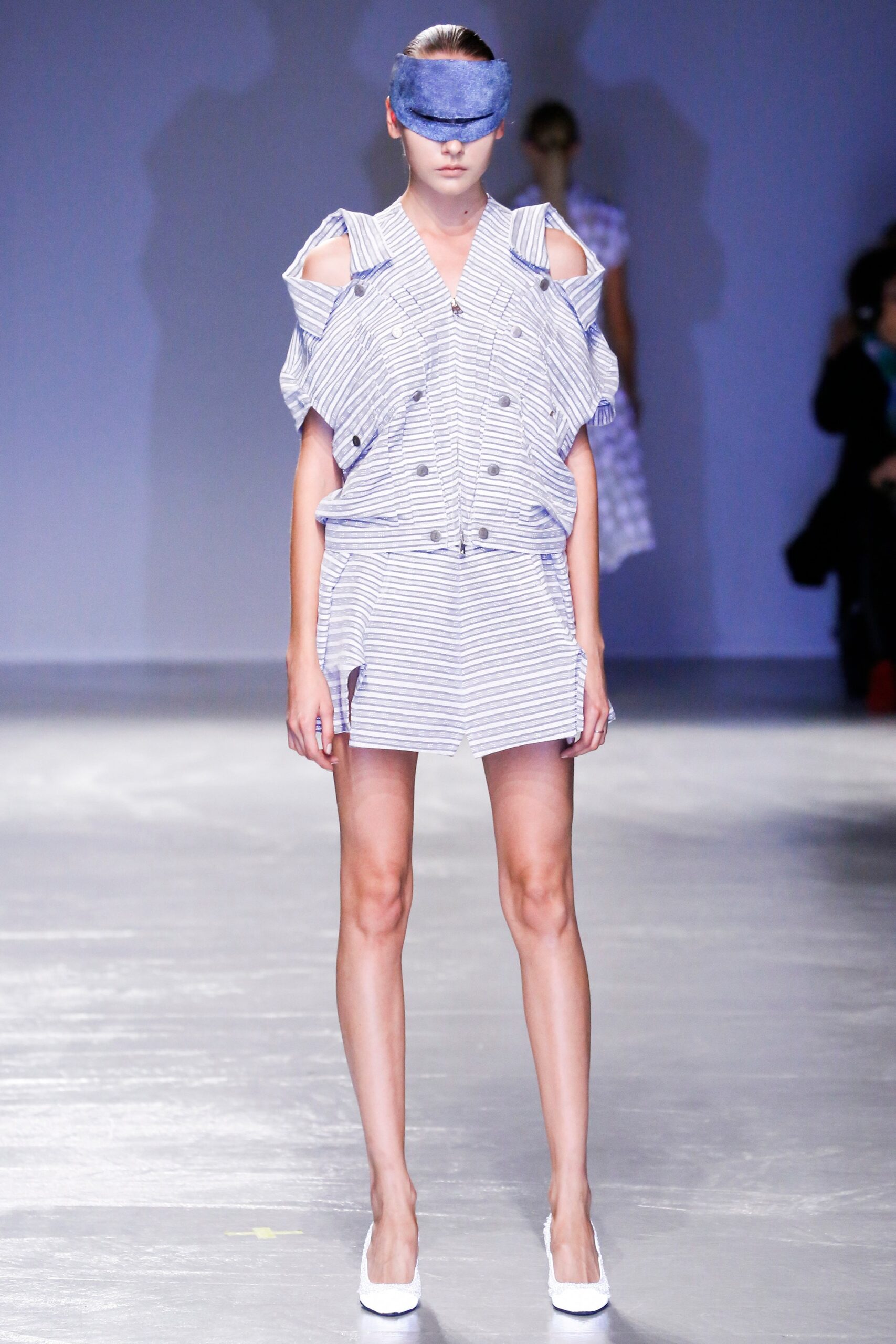 blue and white striped mini dress
