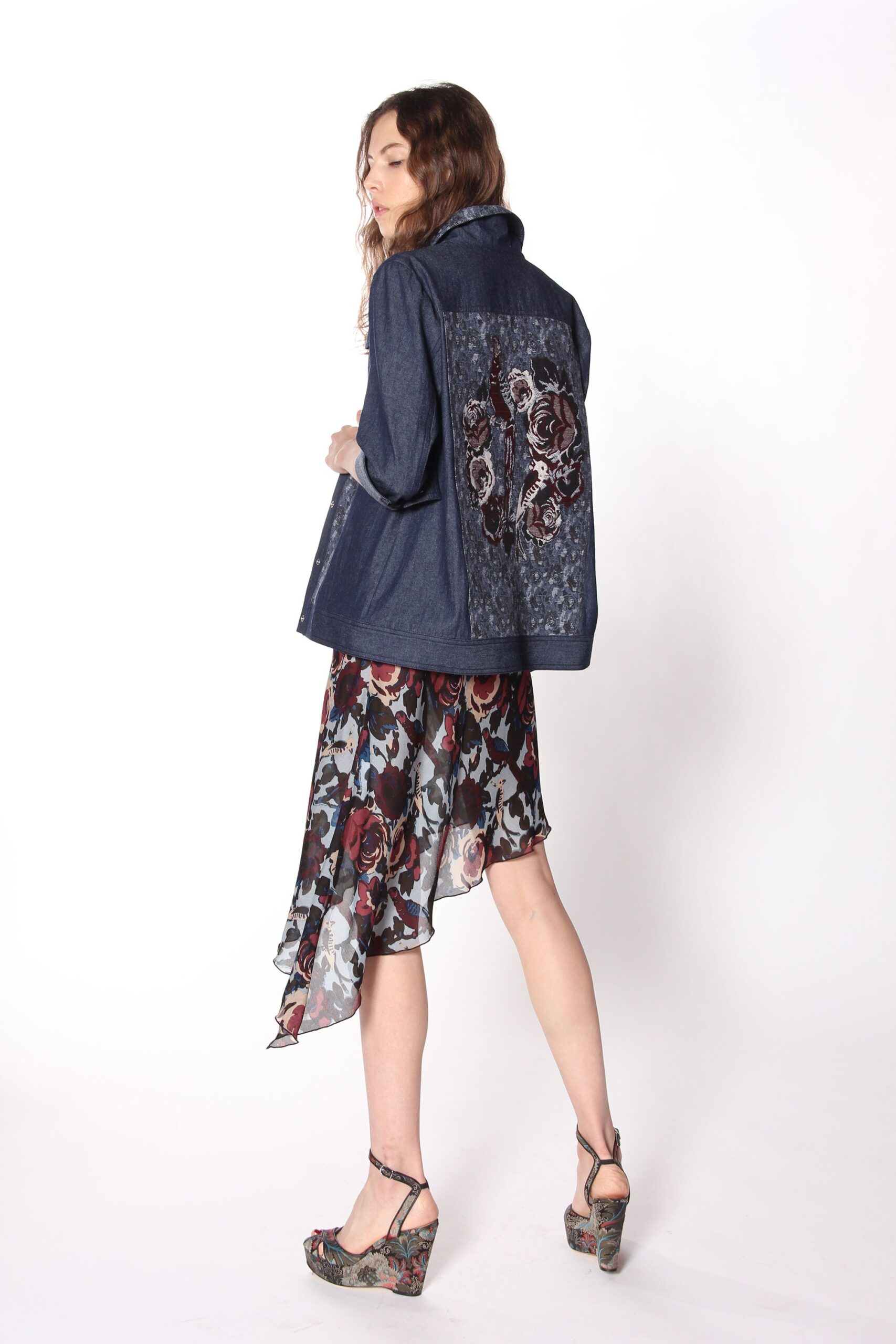 multi chiffon sleeveless asymmetric fitted flared flowing dress