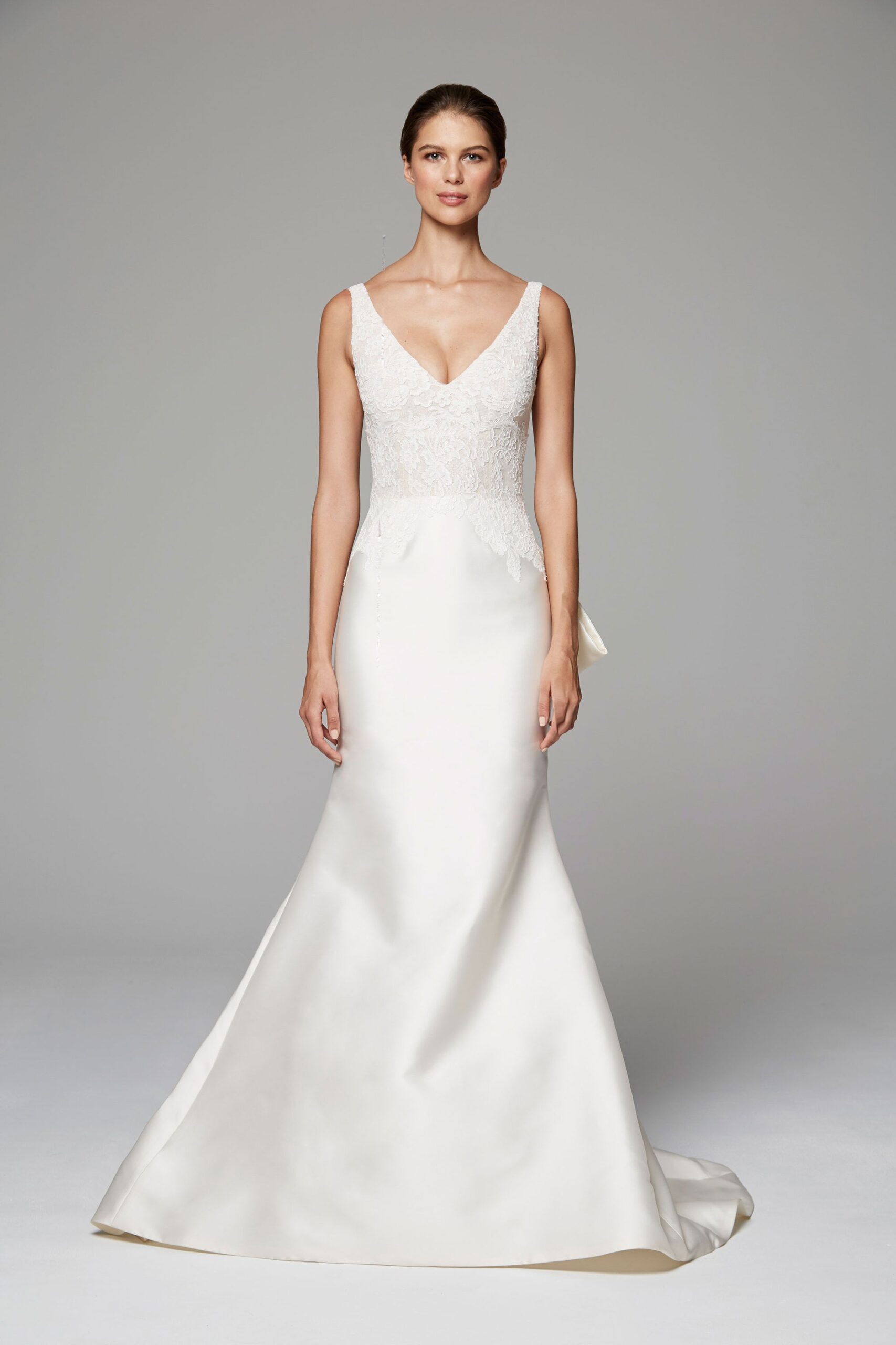 white silk fitted gown