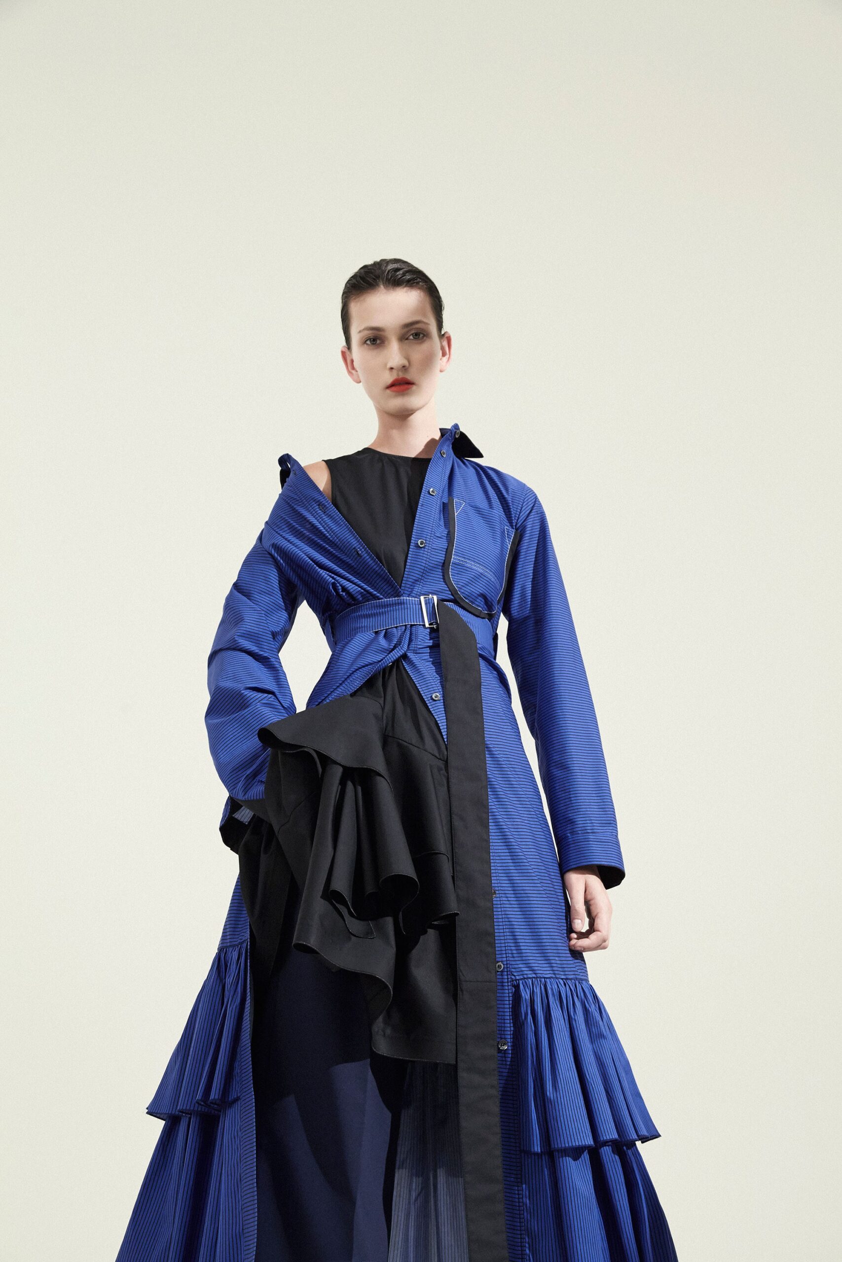 blue cotton long-sleeve dress