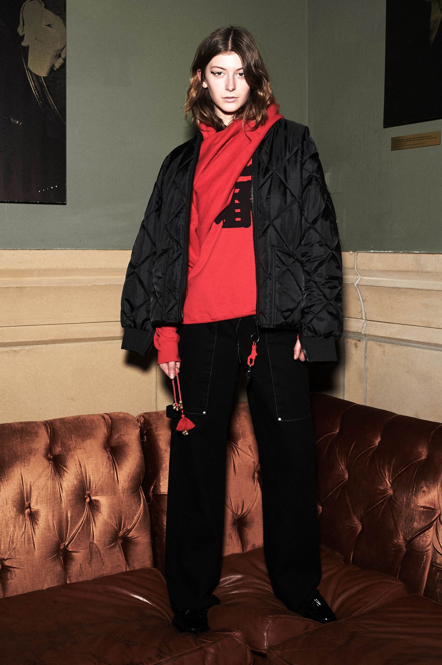 black cotton long-sleeve relaxed quilted jacket