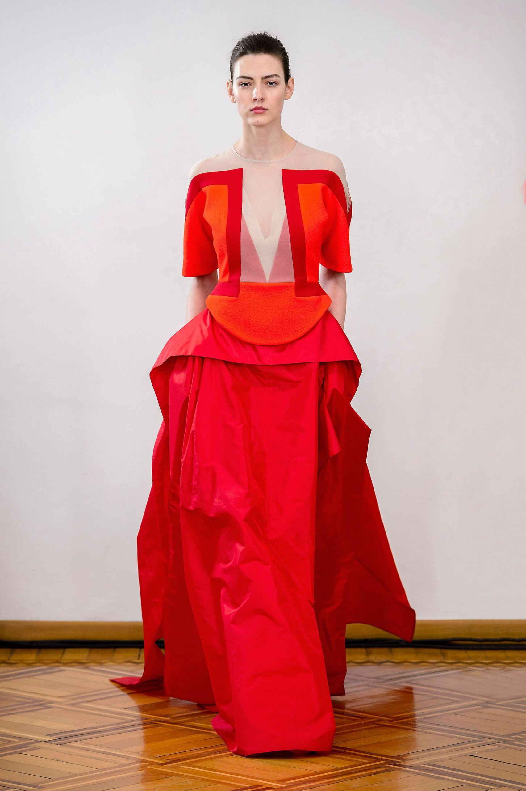 red silk sleeveless gown