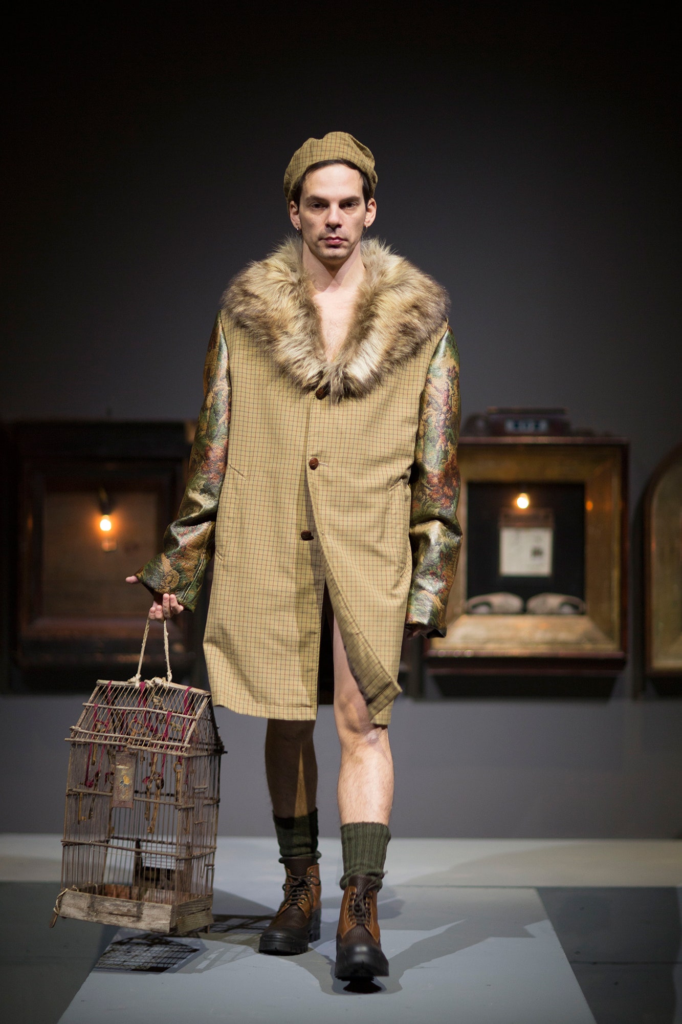 brown wool coat with checked pattern