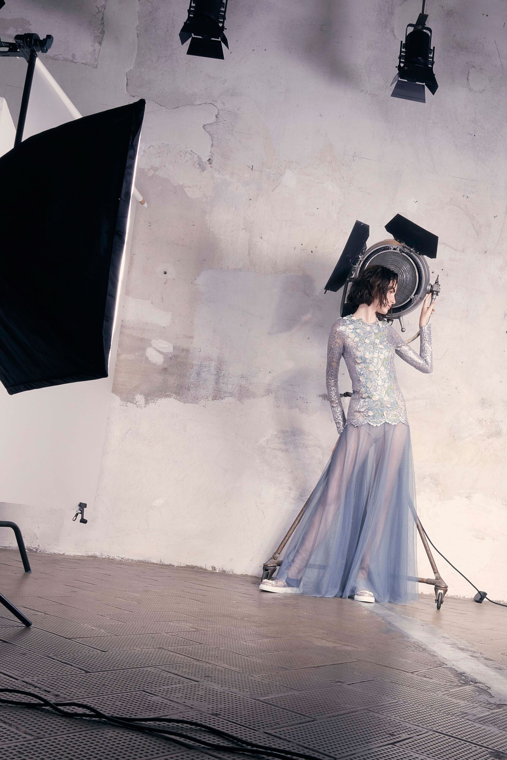 blue tulle asymmetric relaxed layered flowing midi skirt