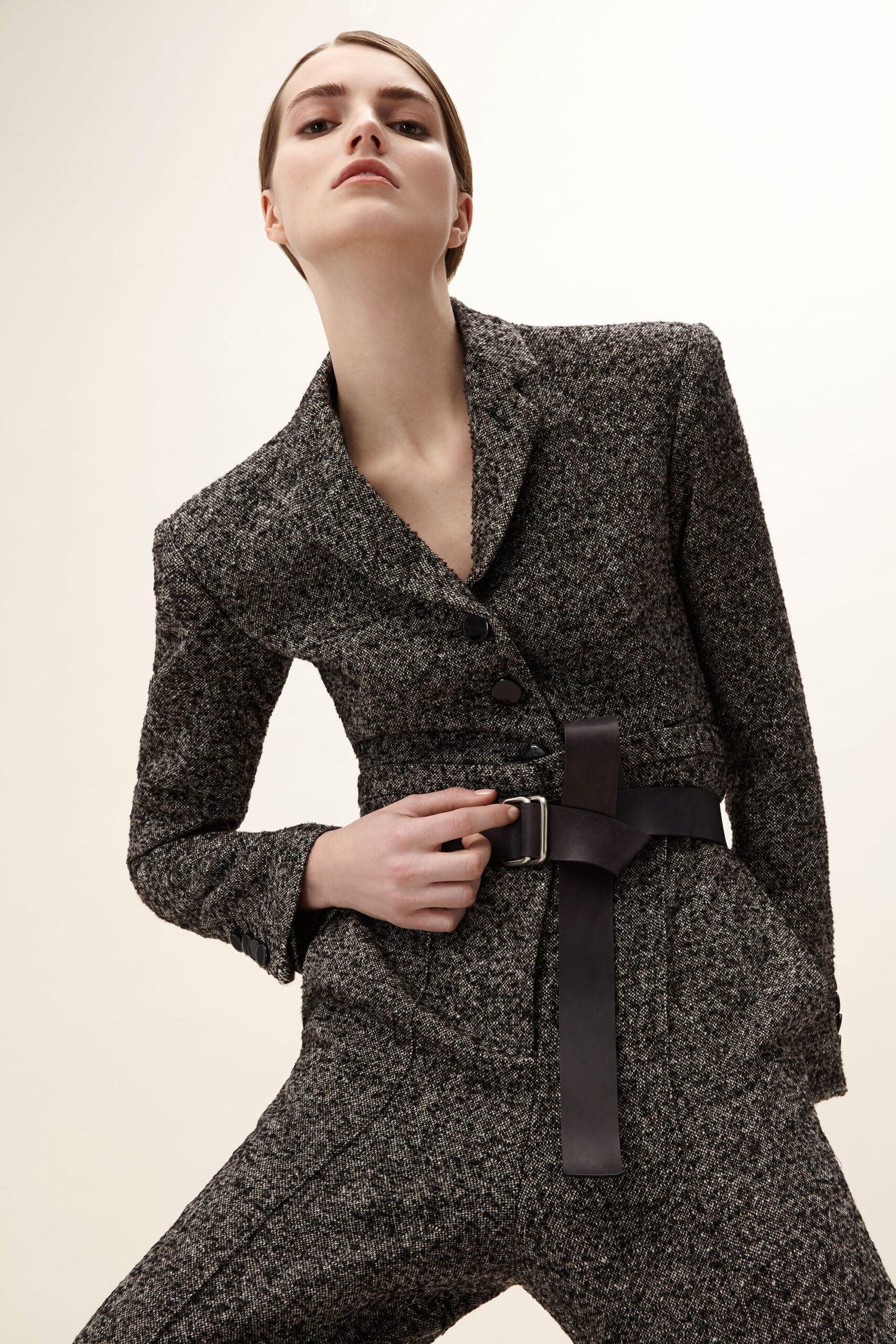 tailored gray tweed blazer and pants