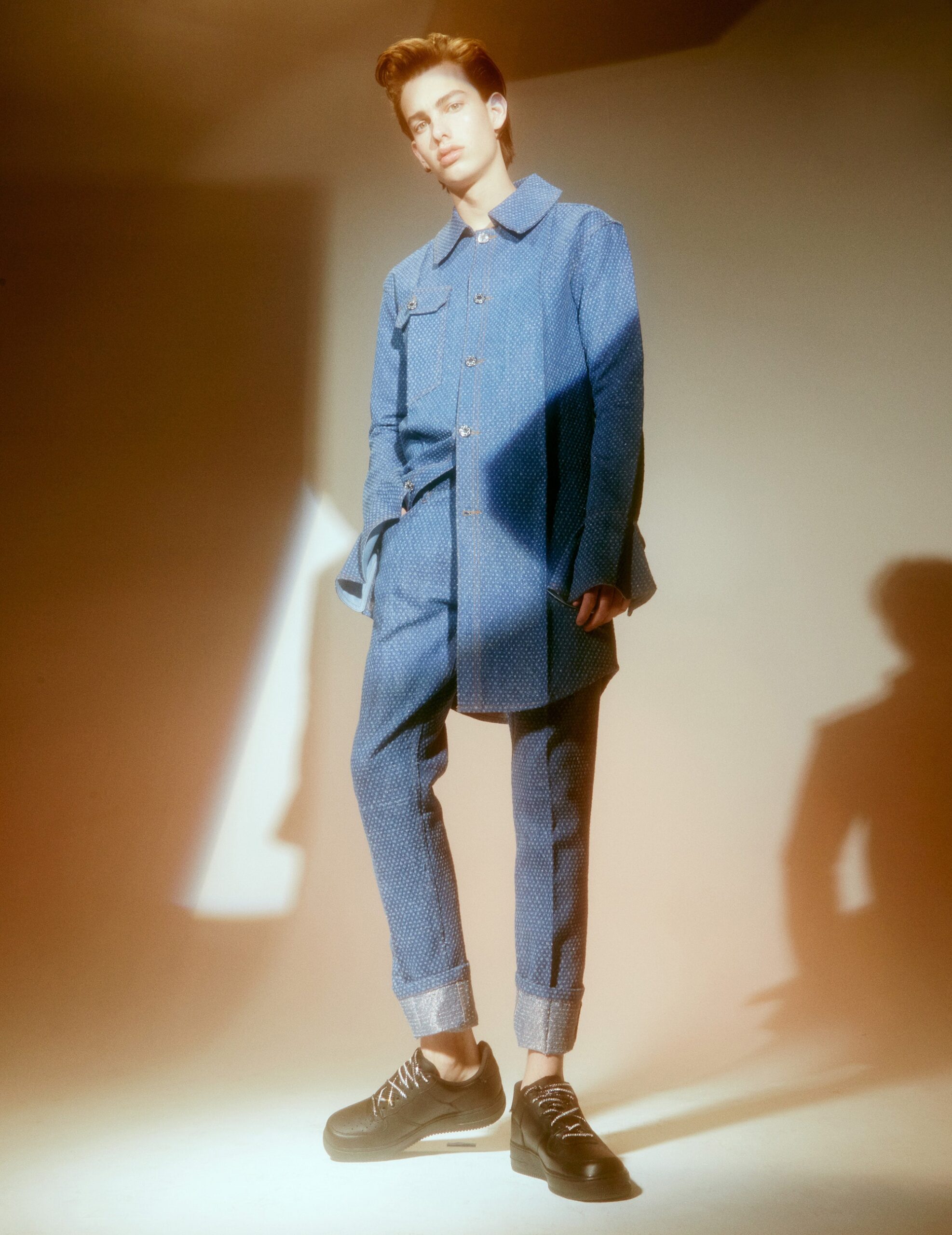 blue cotton coat and pants